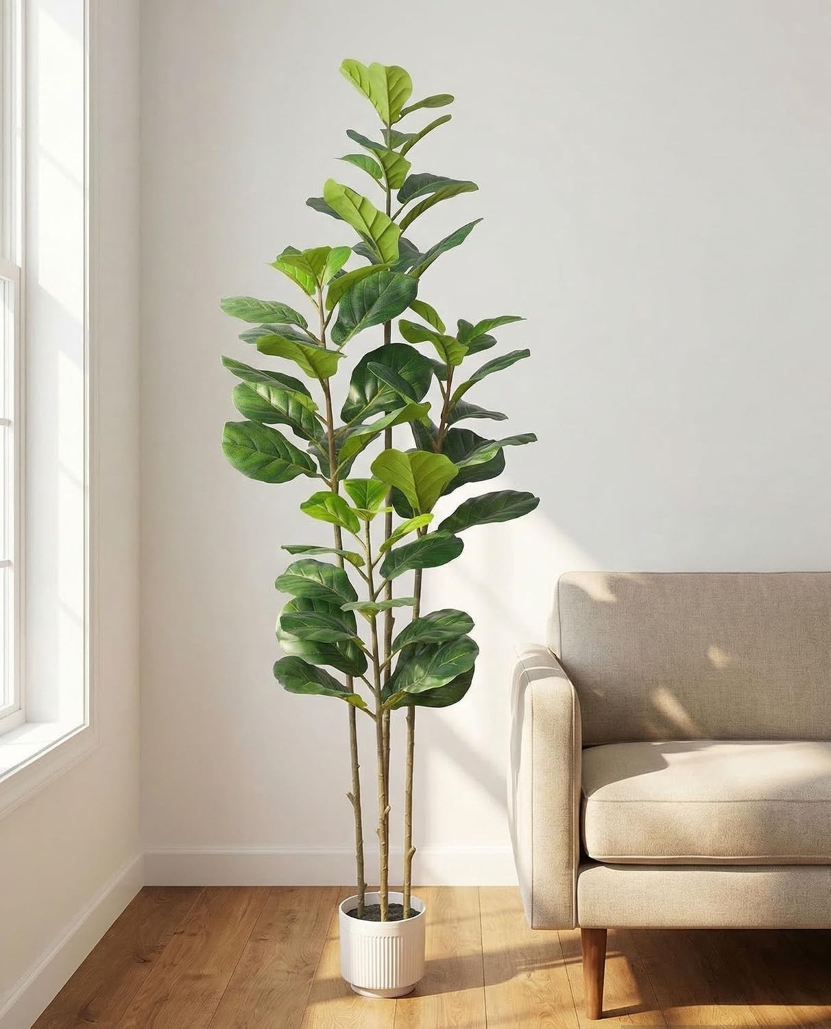 6FT Artificial Fiddle Leaf Fig Tree Faux Ficus Plant with White Planter & Moss