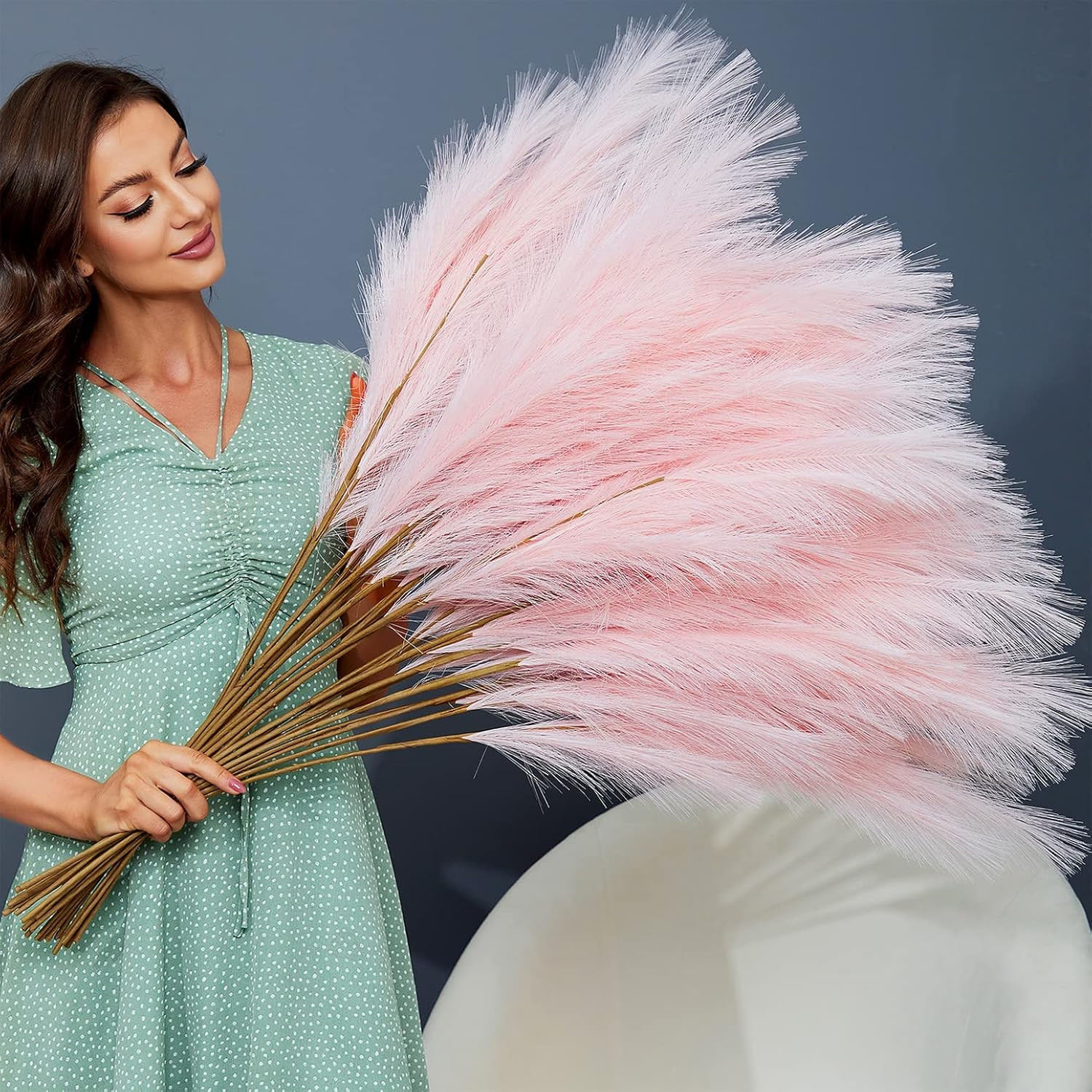 8 PCS Faux Pampas Grass Decor 38″/3.1FT Tall Fake Pompas Floral Large Artificial