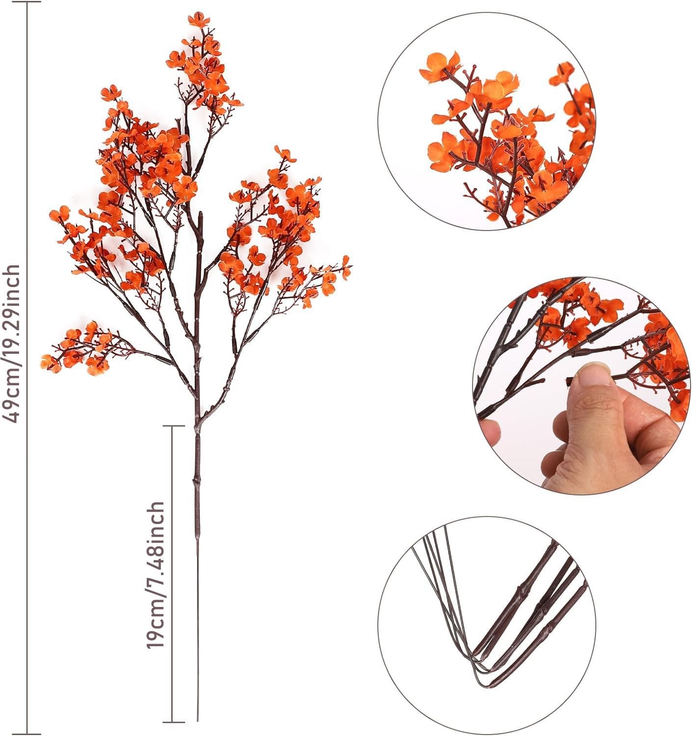8Pcs Babys Breath Artificial Fake Fall Flowers, Real Touch Orange Plants Silk…