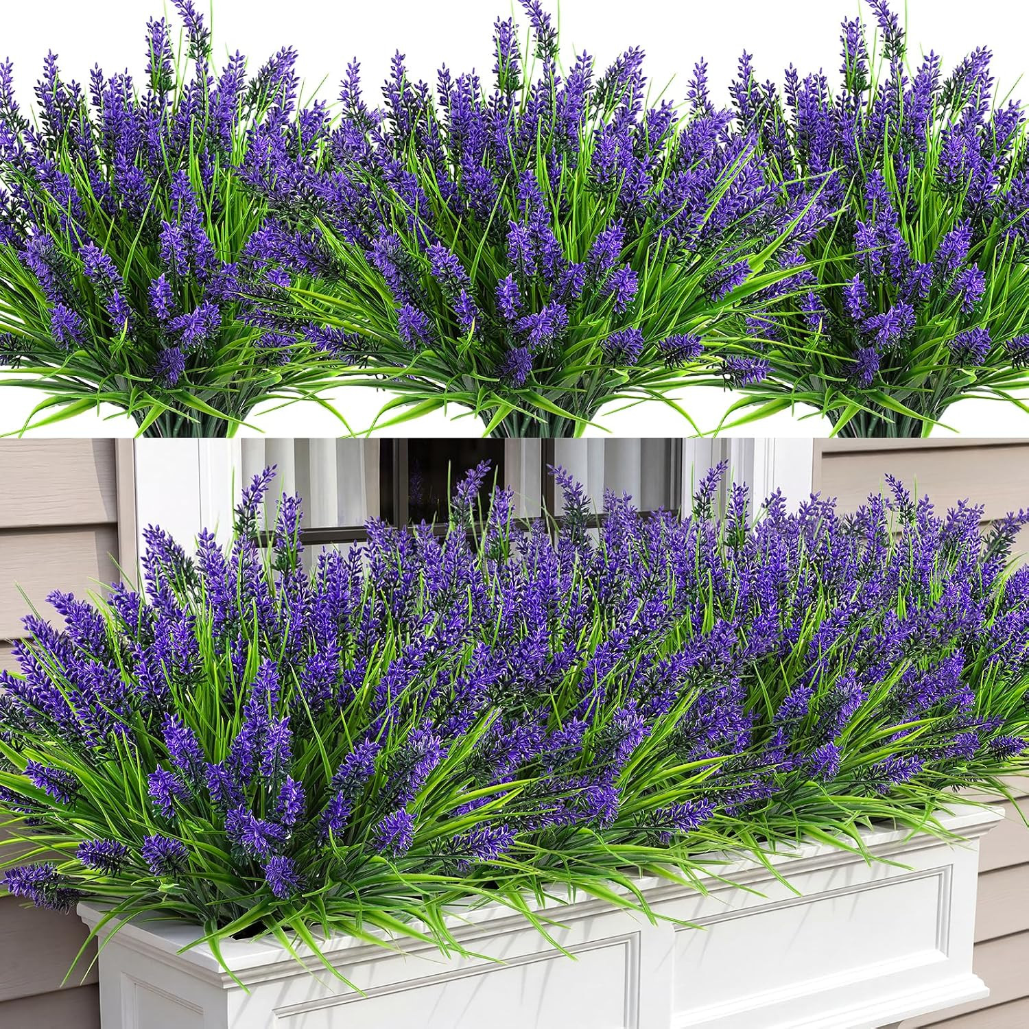16 Bundles Faux Outdoor Plants, UV Resistant Fake Lavender & Monkey Grass, Reali