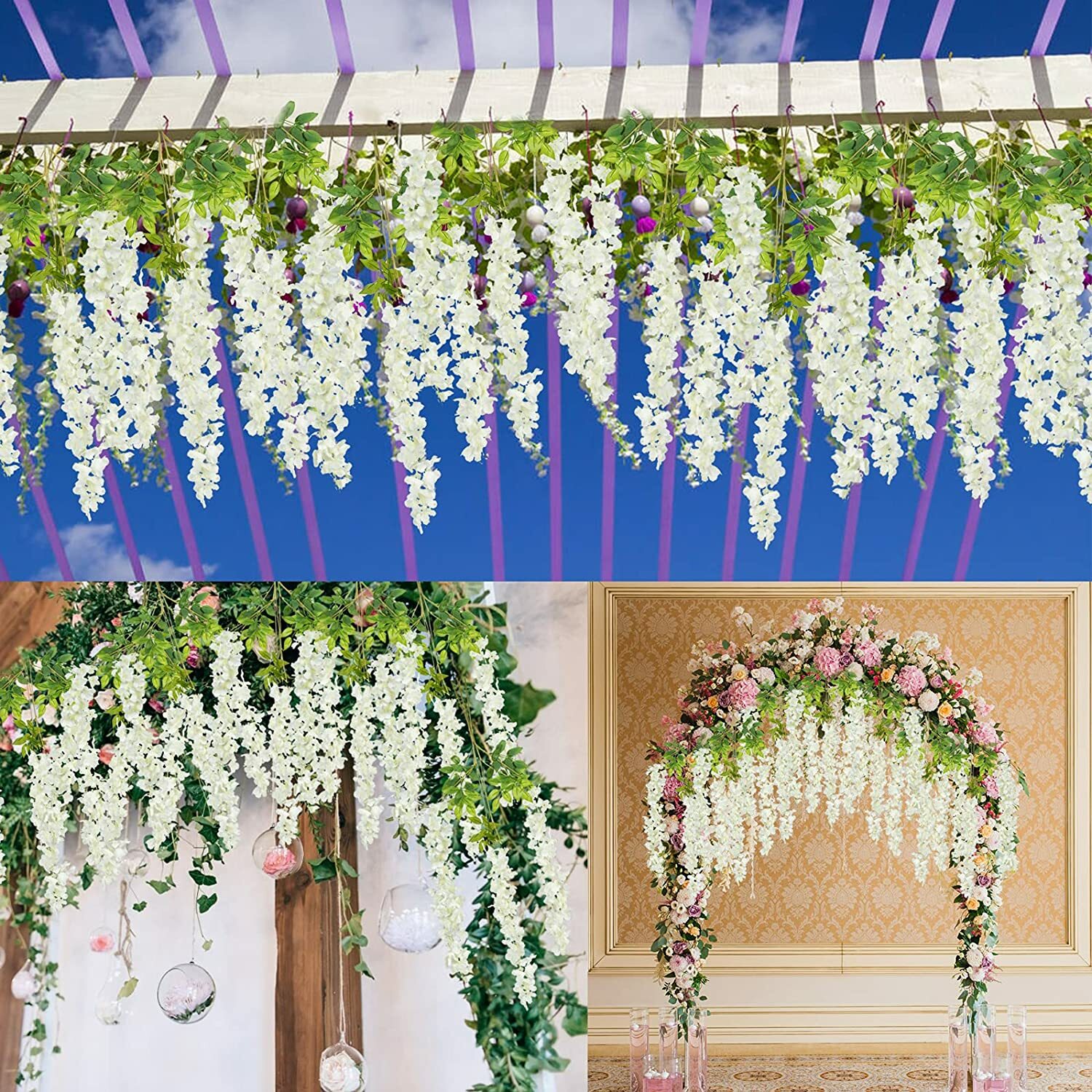 12/24 Pack Artificial Fake Wisteria Vine Ratta Hanging Garland Home Party Decor