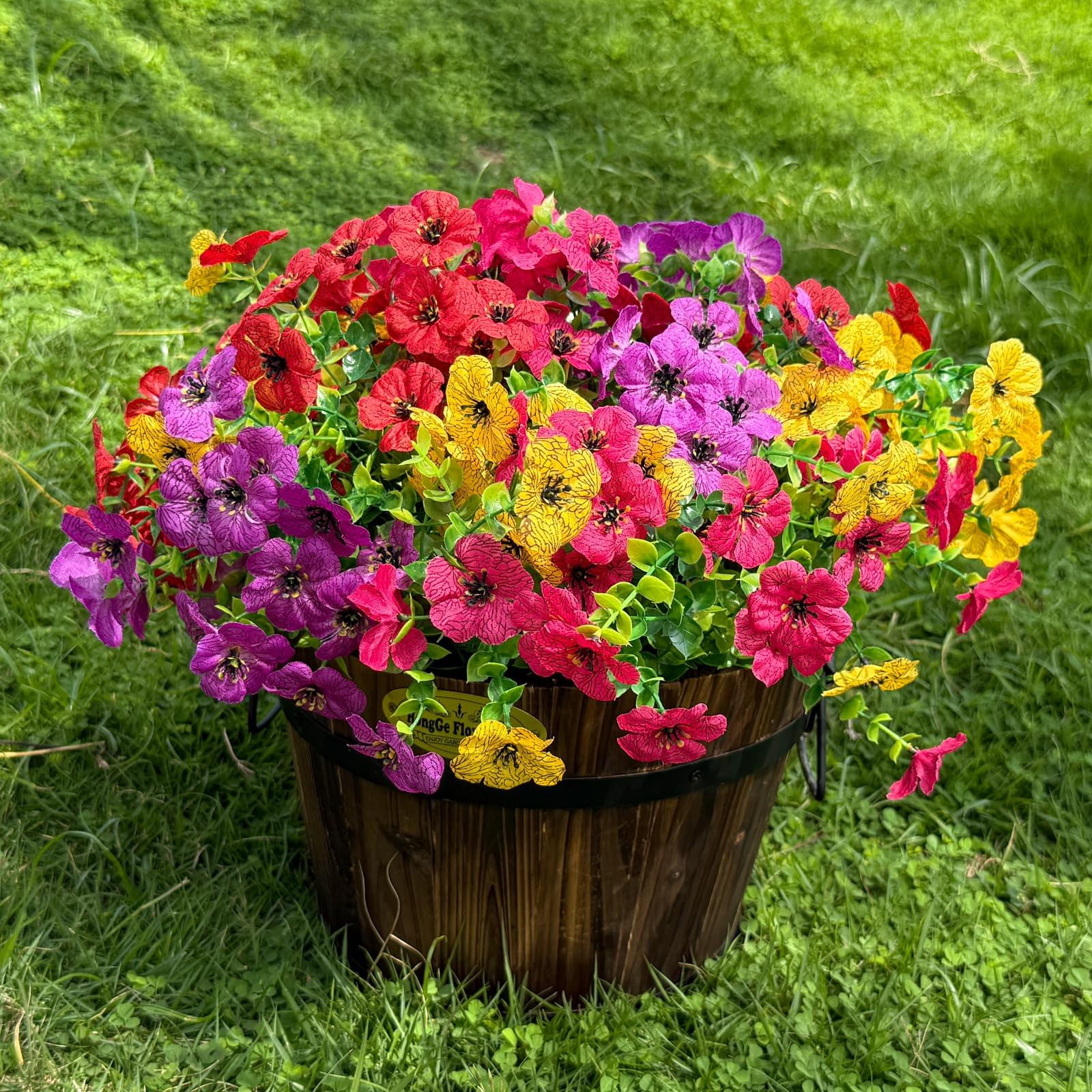 12 Bundles Artificial Flowers for Outdoor,4 Color No Fade UV Resistant Fake F…