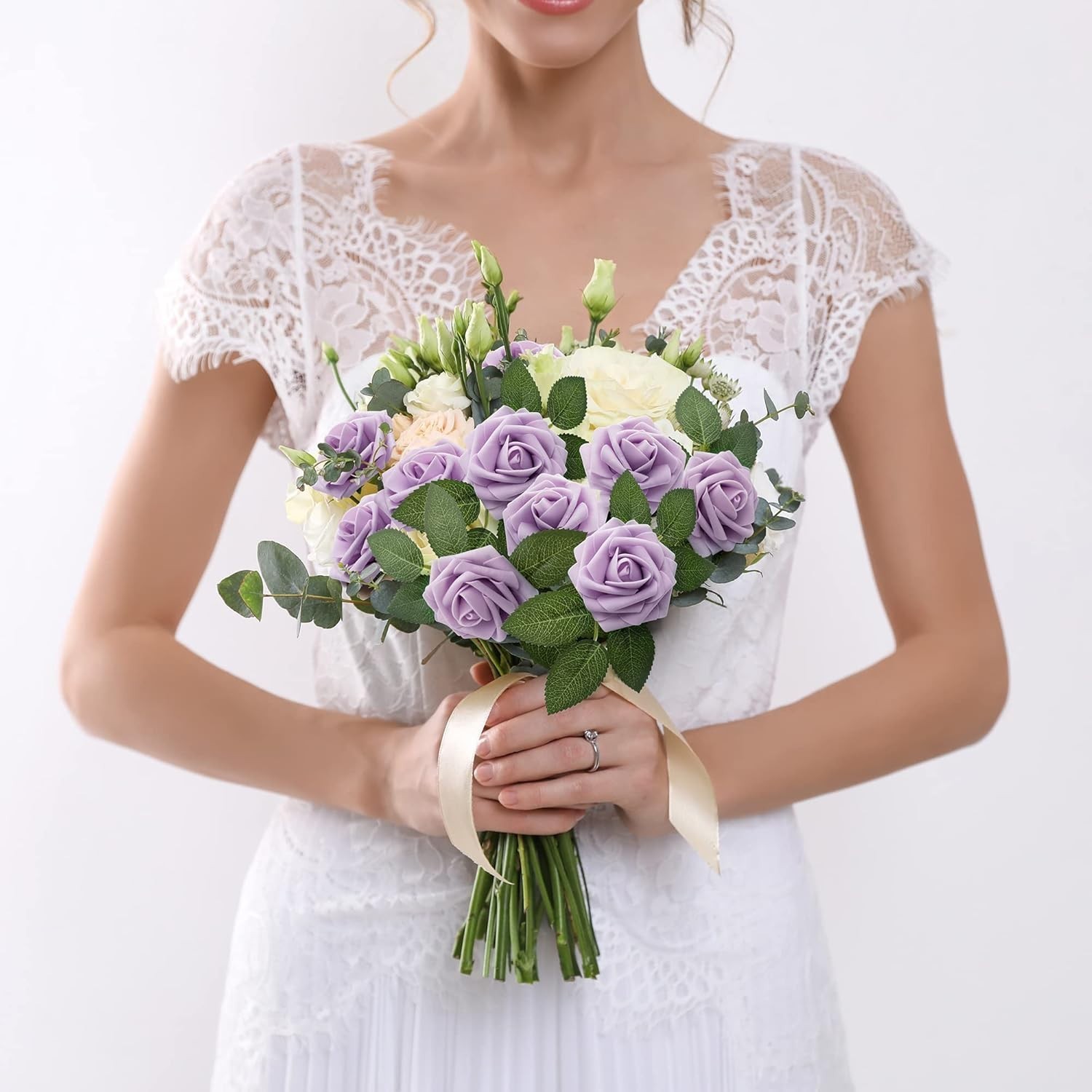 50Pcs Realistic Lavender Foam Roses – Perfect for DIY Floral Arrangements