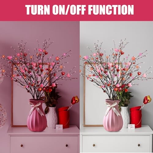3Pcs 30″ Valentine’s Day Heart Branches Tall Artificial Stems with Red and