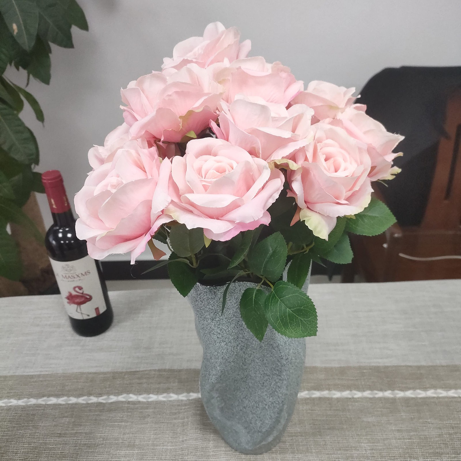 12 Pcs Light Pink Roses Artificial Flowers, Faux Baby Pink Flowers Bulk,Flora…