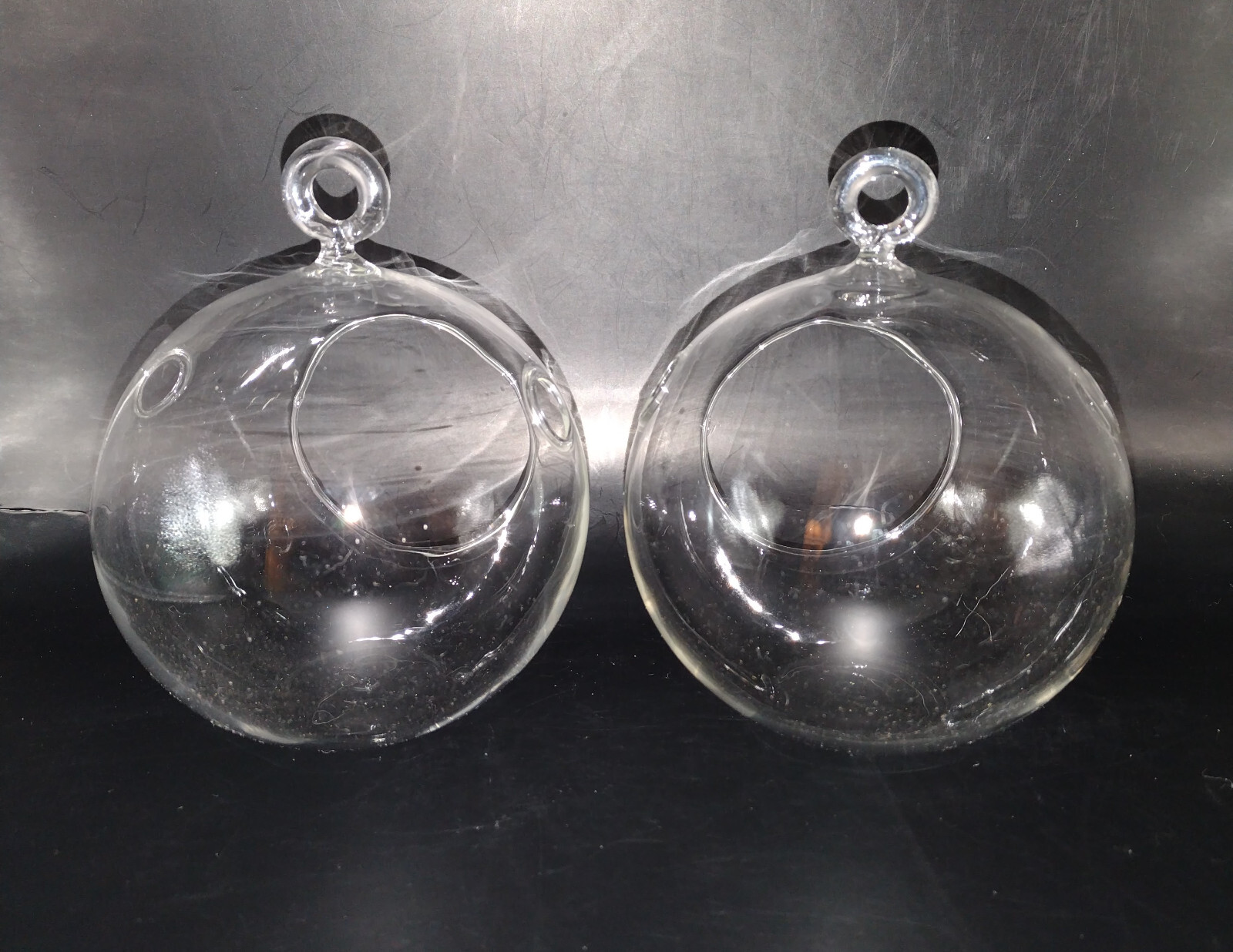 Hanging Globe Round Glass Terrarium Air Plant Orbs Clear 4” Diameter Pack of 2