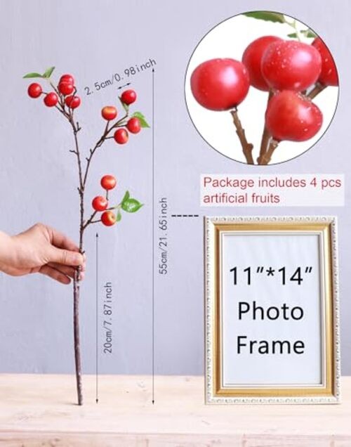 Forlaoers Like Natural 4Pcs 21.6 Inch Faux Berries Artificial A:4 Mixed Colors