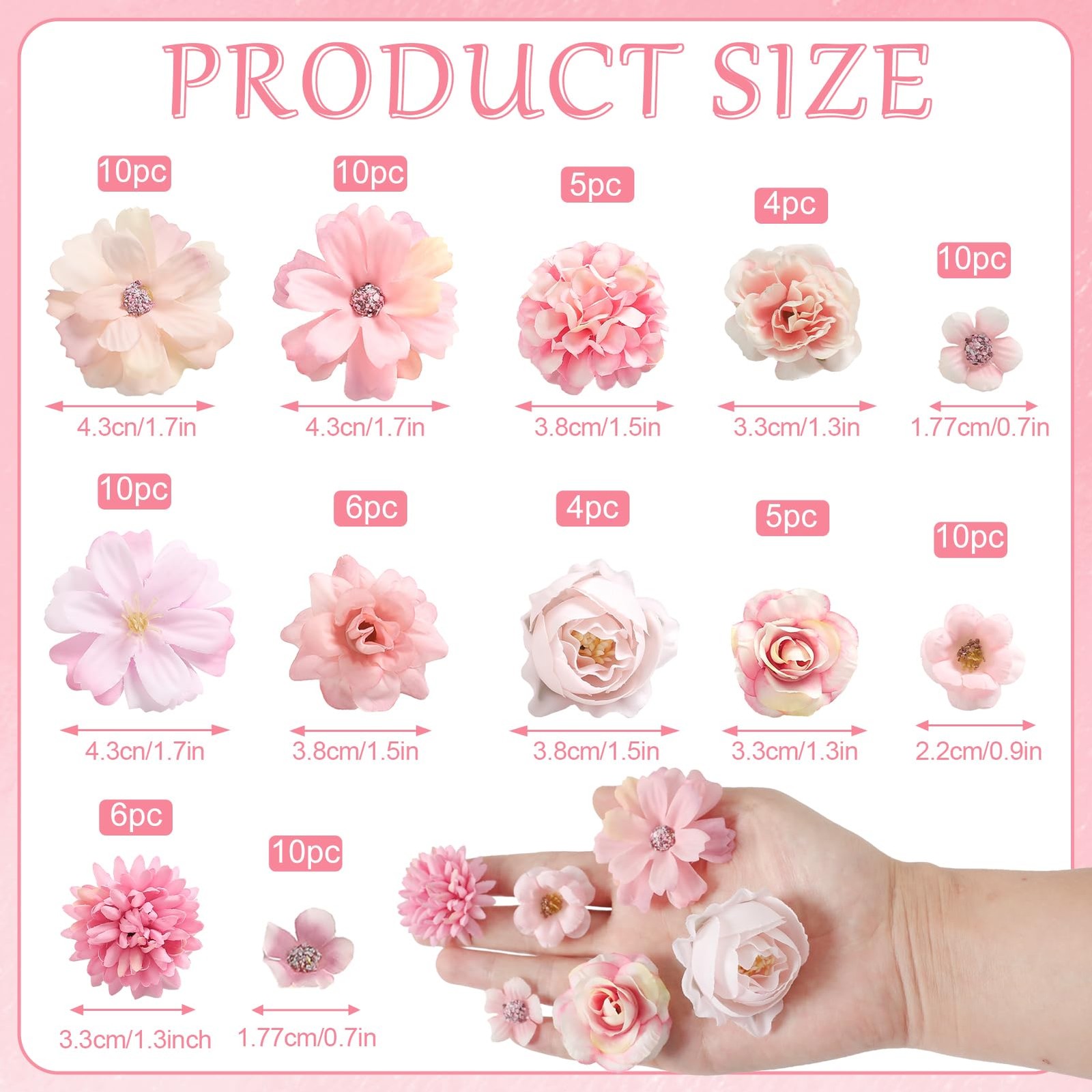 Faux Flower Heads Mini Pink Artificial Flower Heads Fake Peony Daisy Rose Flo…