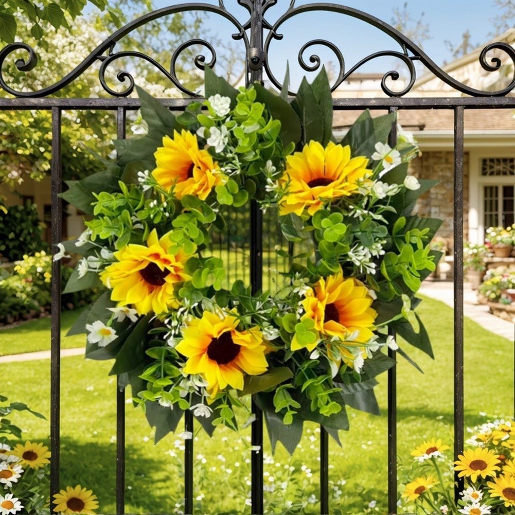 Eucalyptus Sunflower Artificial Wreath 35cm for Door Wall Window Decor