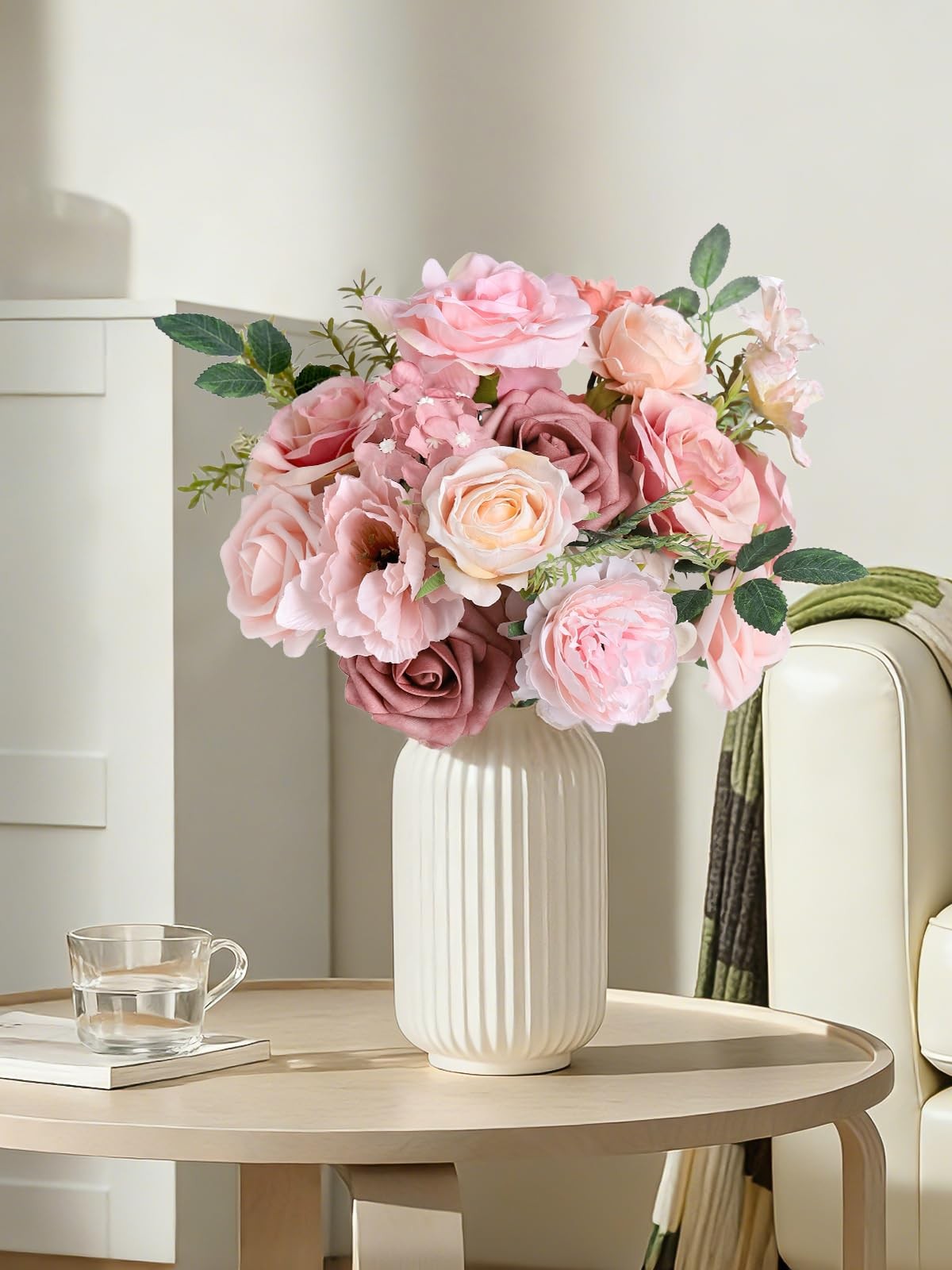 Pink Artificial Flowers Combo Box Set Silk Fake Rose DIY Floral Centerpiece