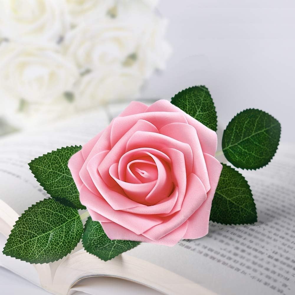 25pcs Realistic Pink Foam Roses – Eco-Friendly Artificial Flowers for Weddings