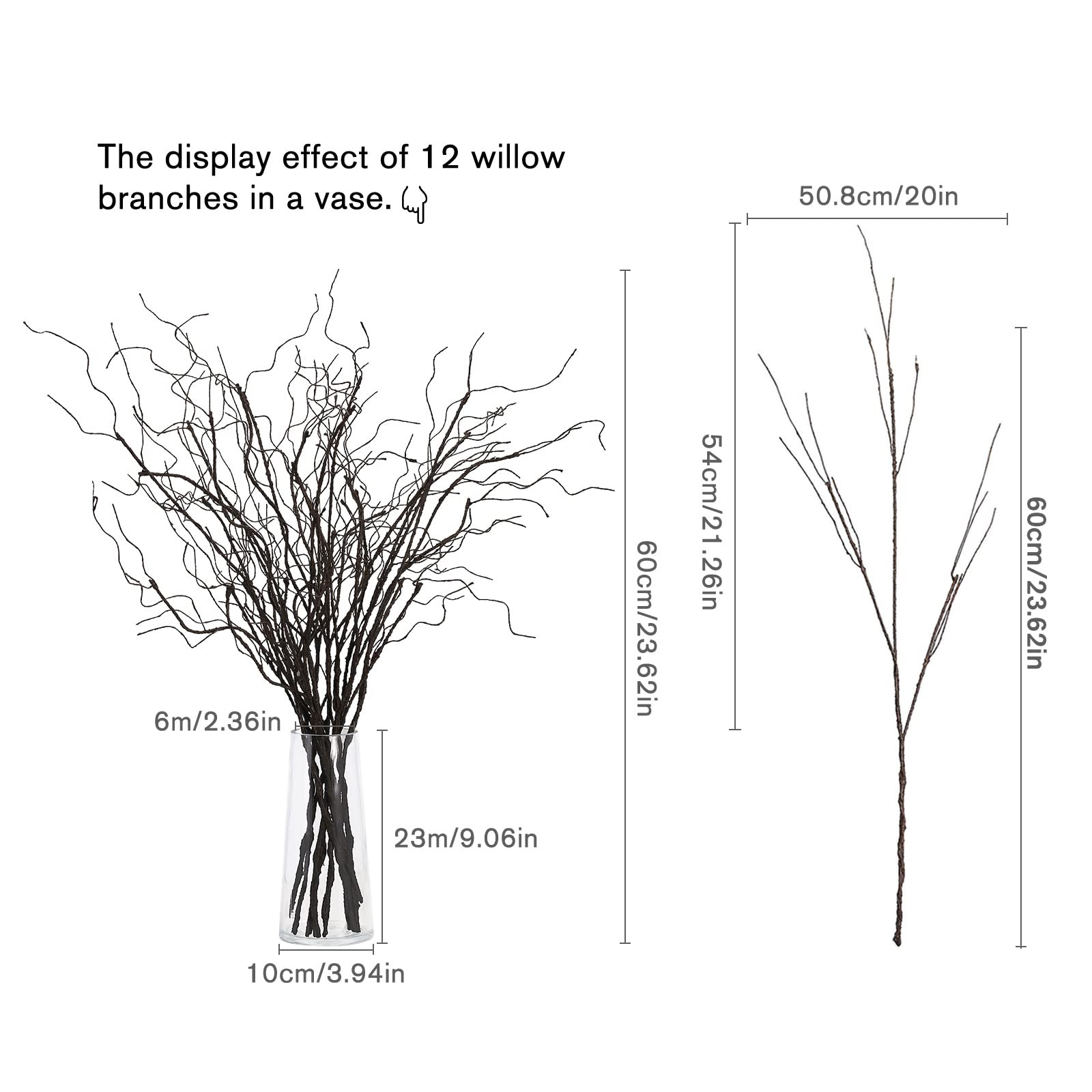 12 Pcs Artificial Curly Willow Branches Plants Decorative Brown Twig Stems Sp…