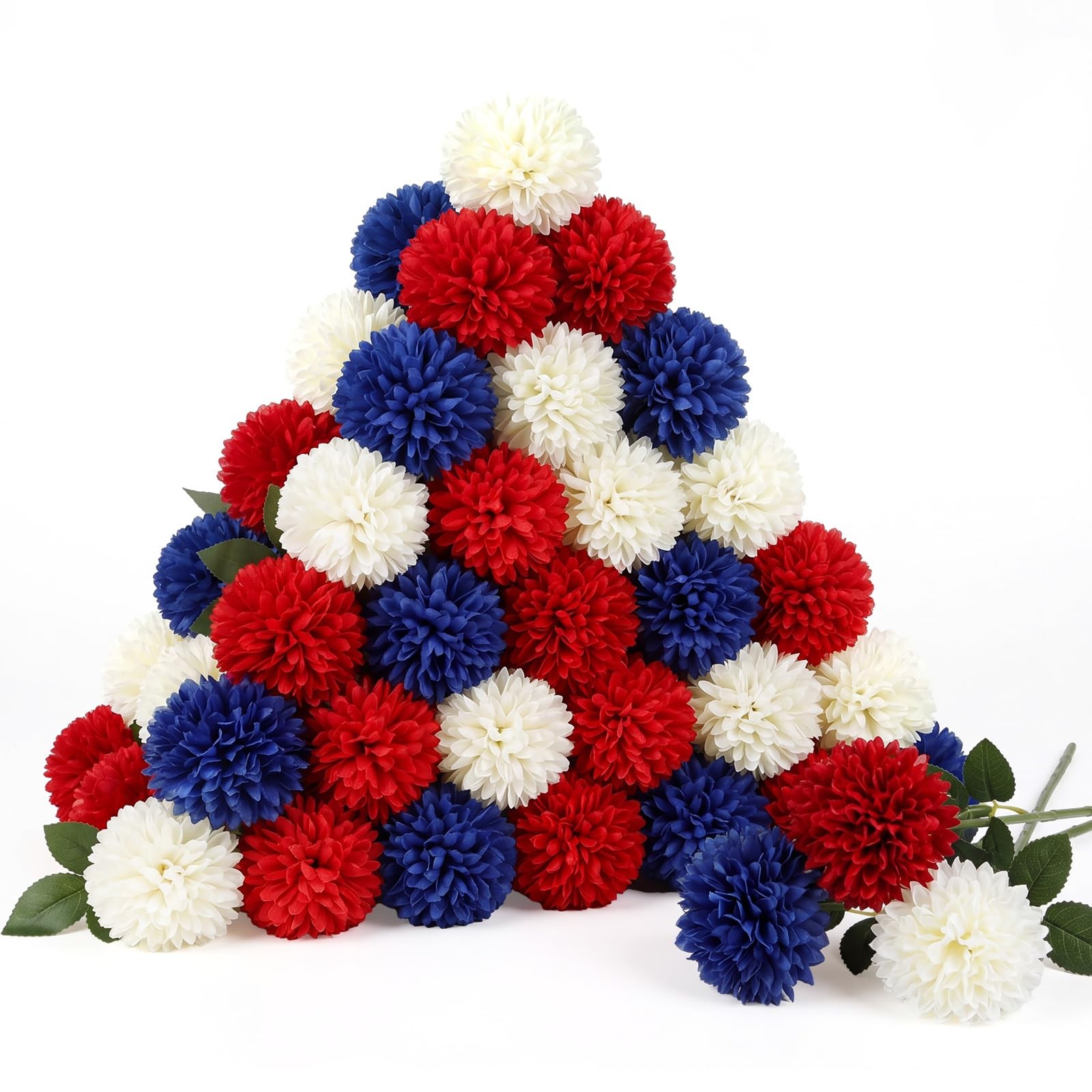 36 Pcs 4th of July Artificial Chrysanthemum Flowers 3.3″ Diameter Patriotic R…