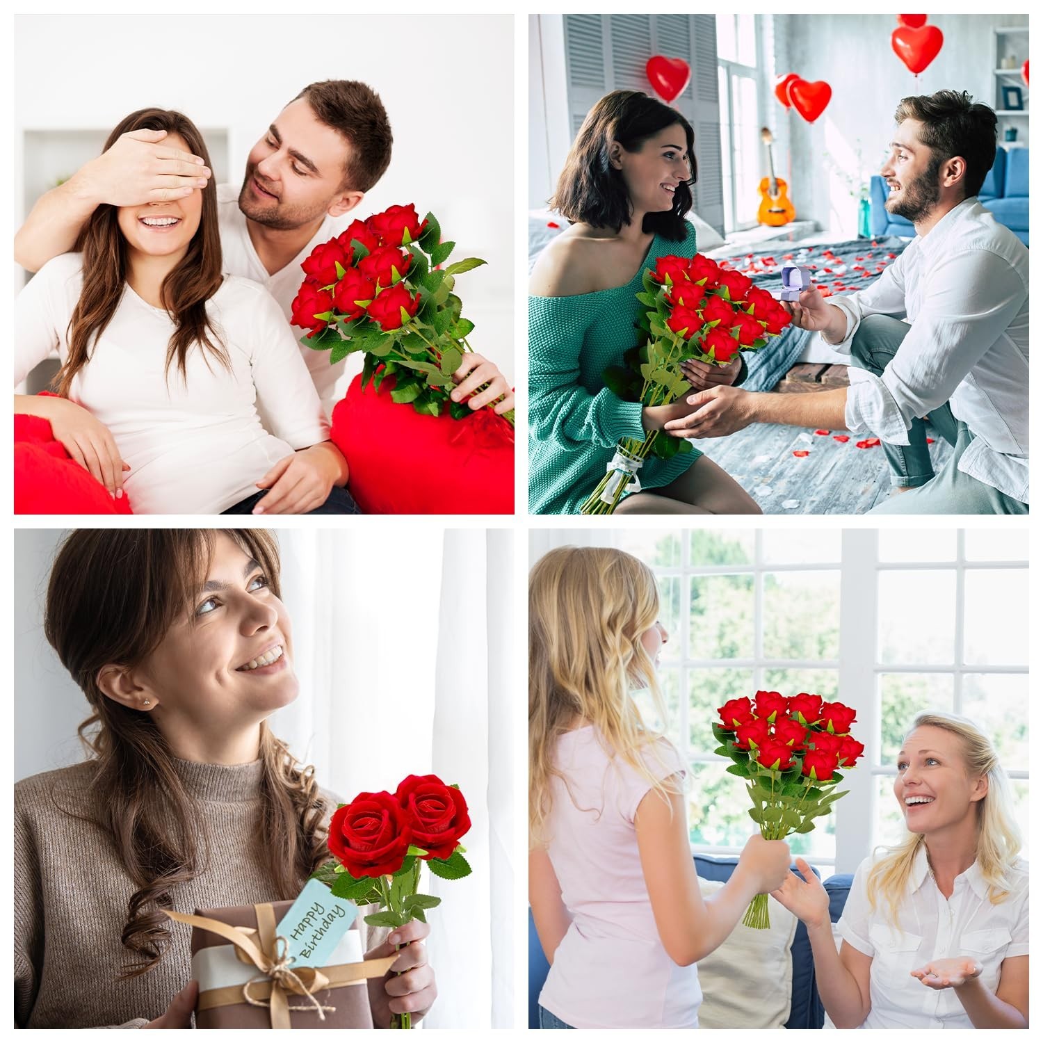 50 PCS Velvet Silk Red Roses – Realistic Fake Flowers for Wedding Centerpieces &