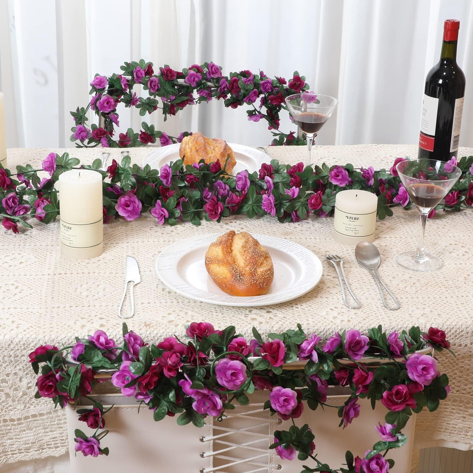 Flower Garland Rose Vines, 2 Strands 16.5Ft Flowers Vines for Bedroom, Rose F…