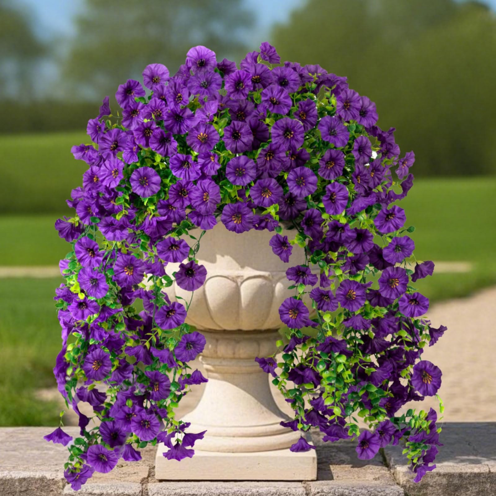 2 Bundles Artificial Hanging Morning Glory, UV Silk with Eucalyptus US