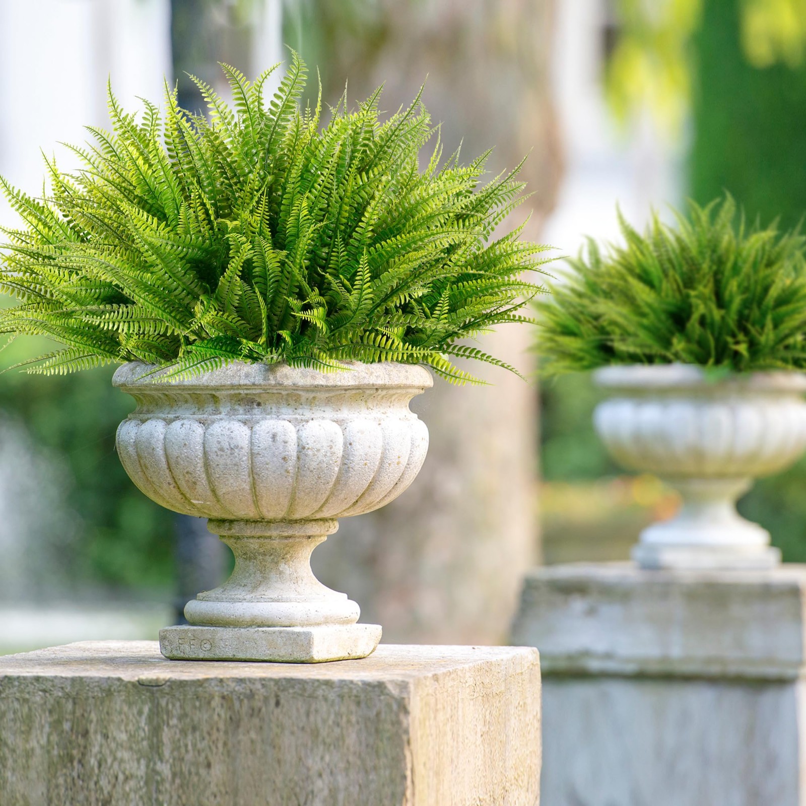 4X Artificial Boston Fern Plants Fake Outdoor Faux Greenery Bushes Garden Decor