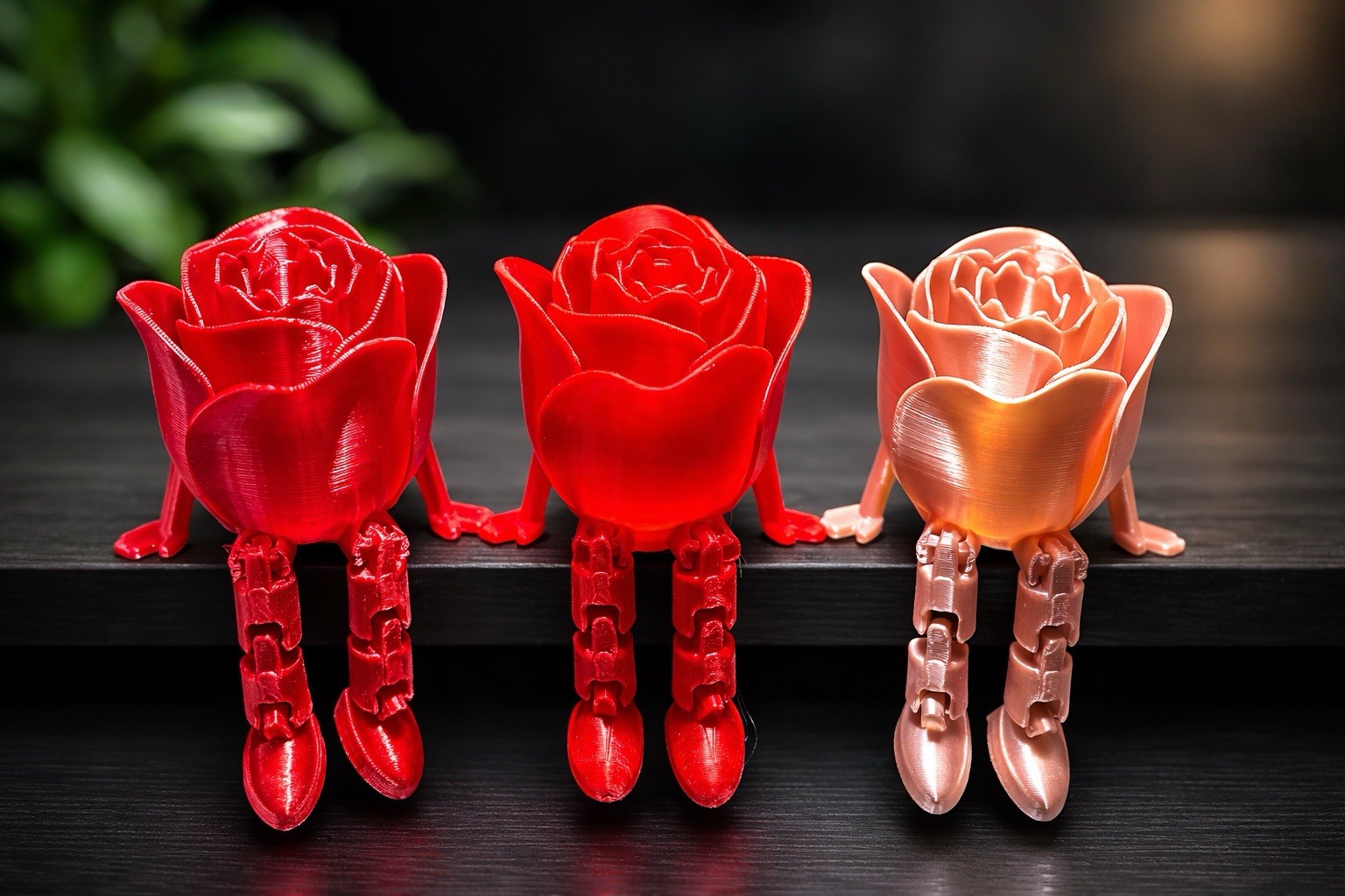 3D Printed Articulated Rose with Dangling Legs – Single Roses