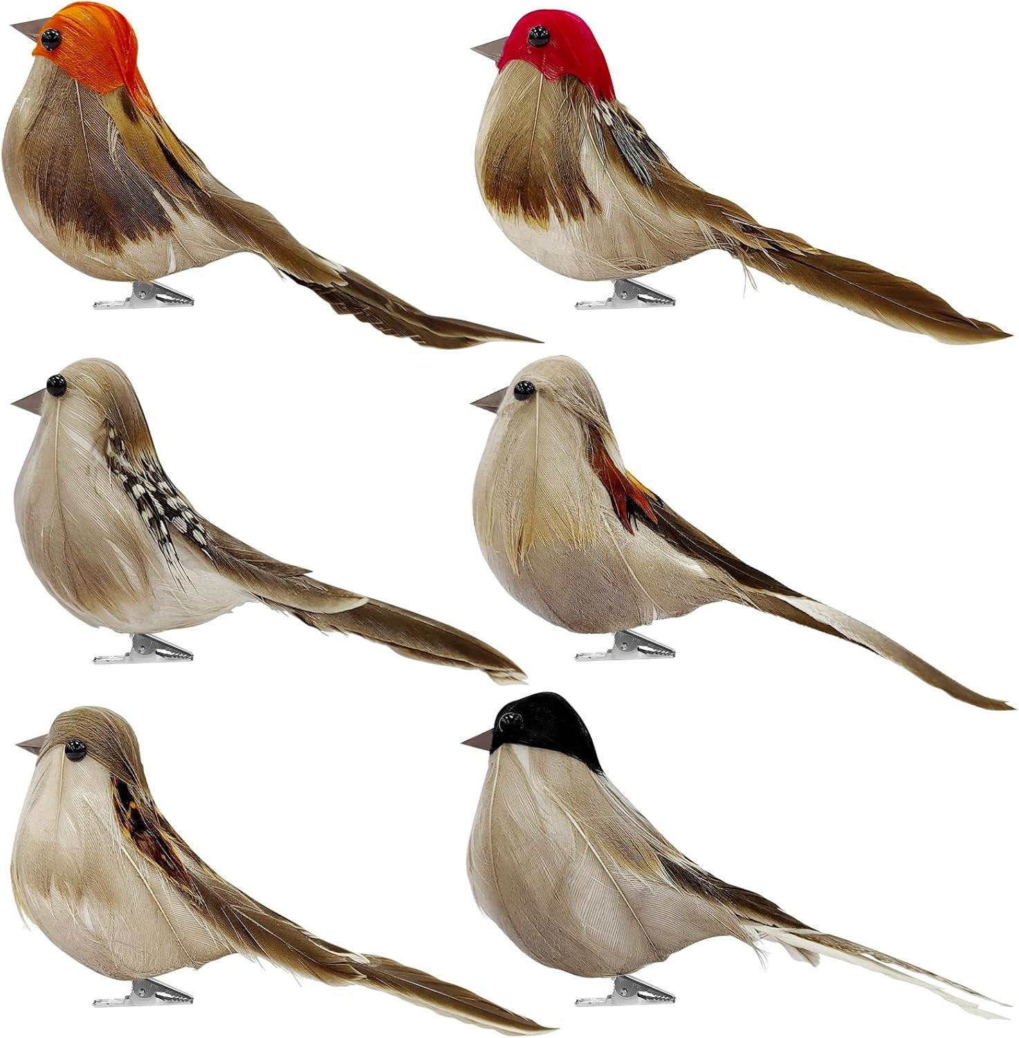 6PCS Artificial Birds Crafts Clip on Bird Ornaments Artificial Simulation Bird S
