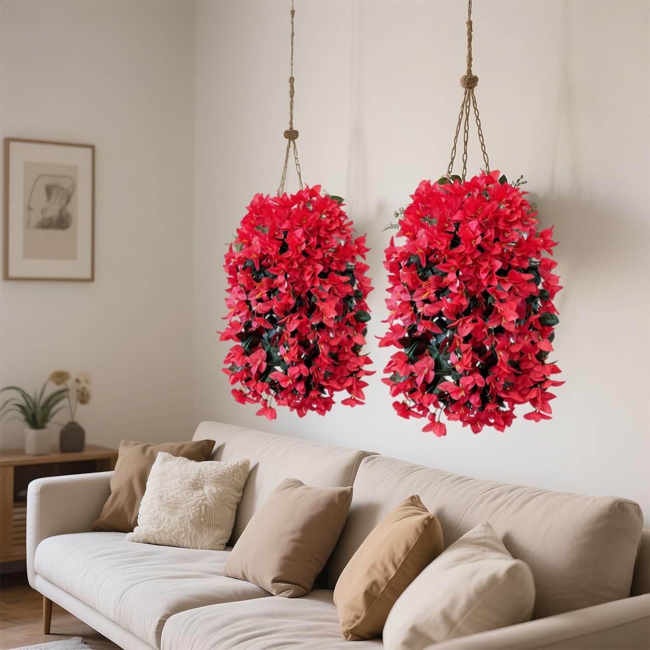 Artificial Flowers for Outdoors Fake Red Bougainvillea Hanging Flower Decorat…