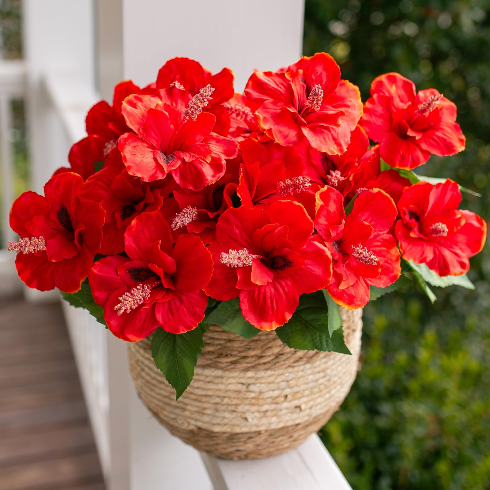 HyeFlora Artificial Hibiscus Flowers for Outdoors Faux Plant Summer Decor, 4 …
