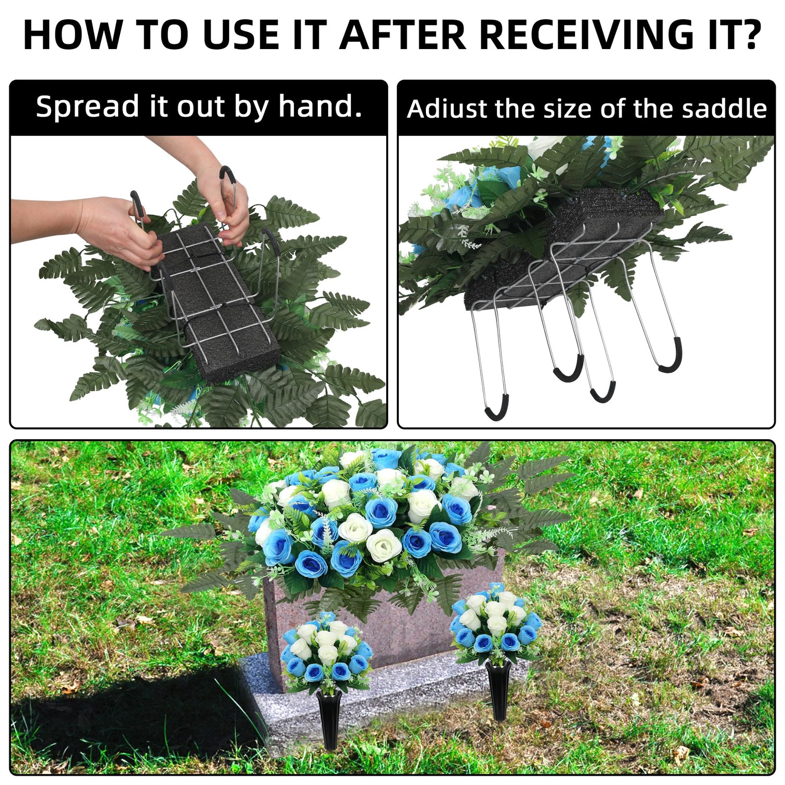 QSBOFOST Large Artificial Cemetery Flowers for Grave,Headstone Flower Saddle …