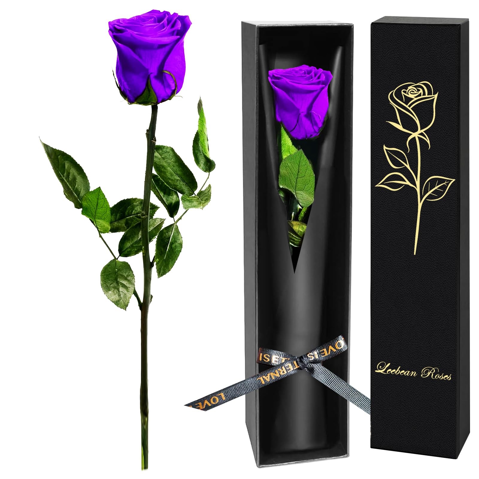Purple Single Forever Roses Luxury Gift for /Men, Fresh Flowers Bouquet for G…