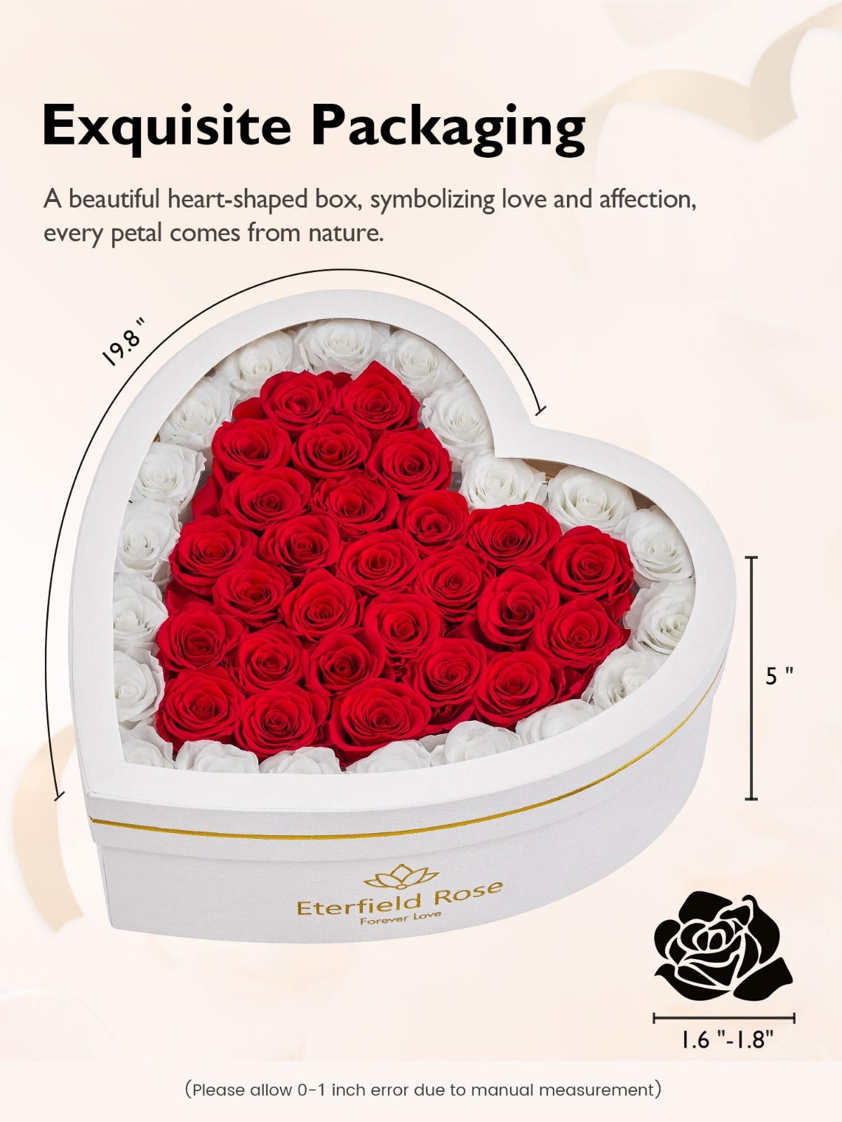 47 Preserved Roses Heart Box – Forever Flowers Gift for Her, Mom, Wife, Annivers