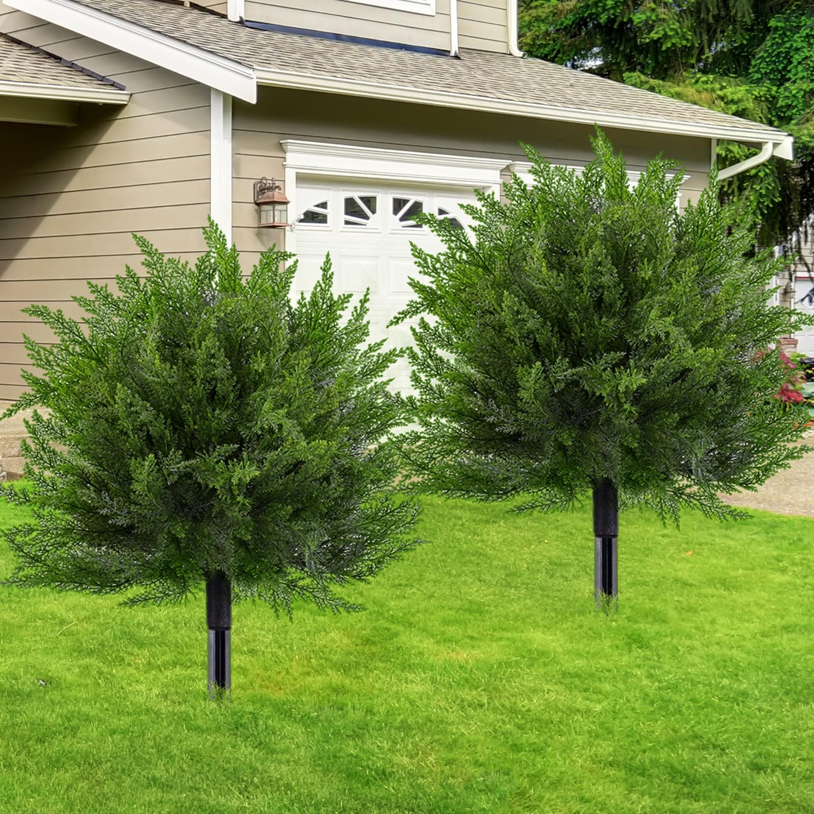 Artificial Topiary Bushes for Outdoors with Spike, Boxwood Fake Shrubs UV Res…