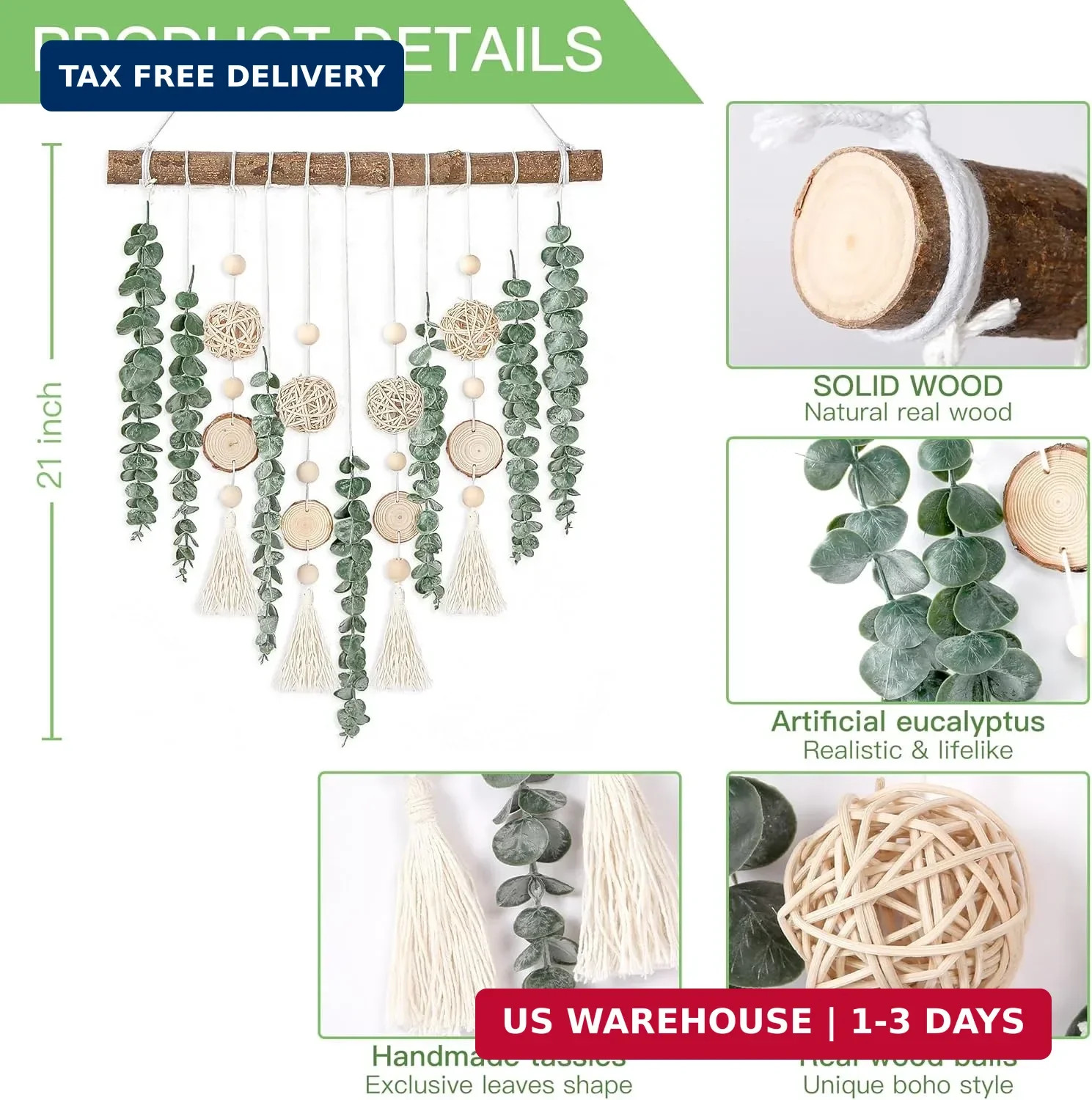 Sggvecsy 21” Eucalyptus Wall Hanging Decor Artificial Eucalyptus Plant Fake Gre