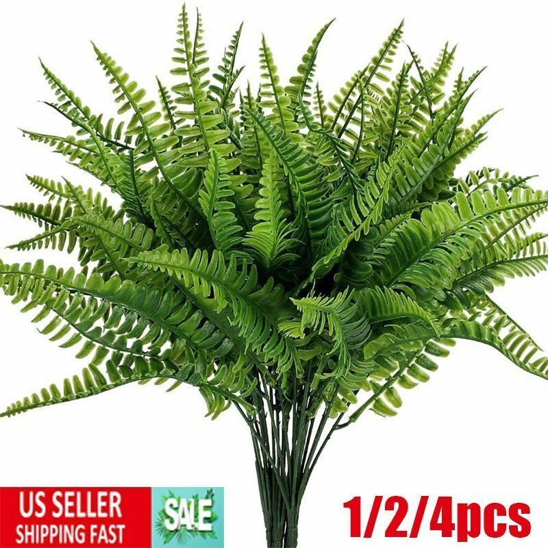 Plastic Lifelike Artificial Fern Foliage Bush Plants Indoor Outdoor Green Decors