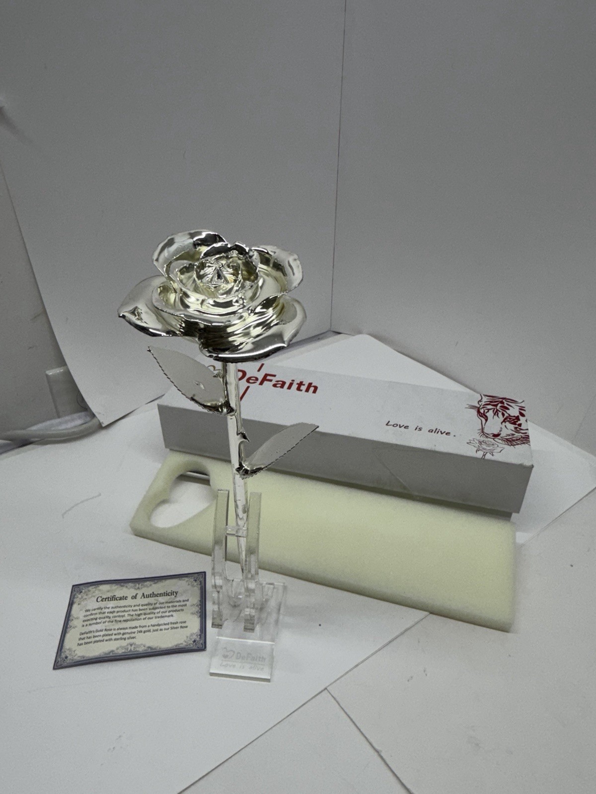 DeFaith 24K Gold Plated Real Rose w/ Gift Box Display Stand & Certificate