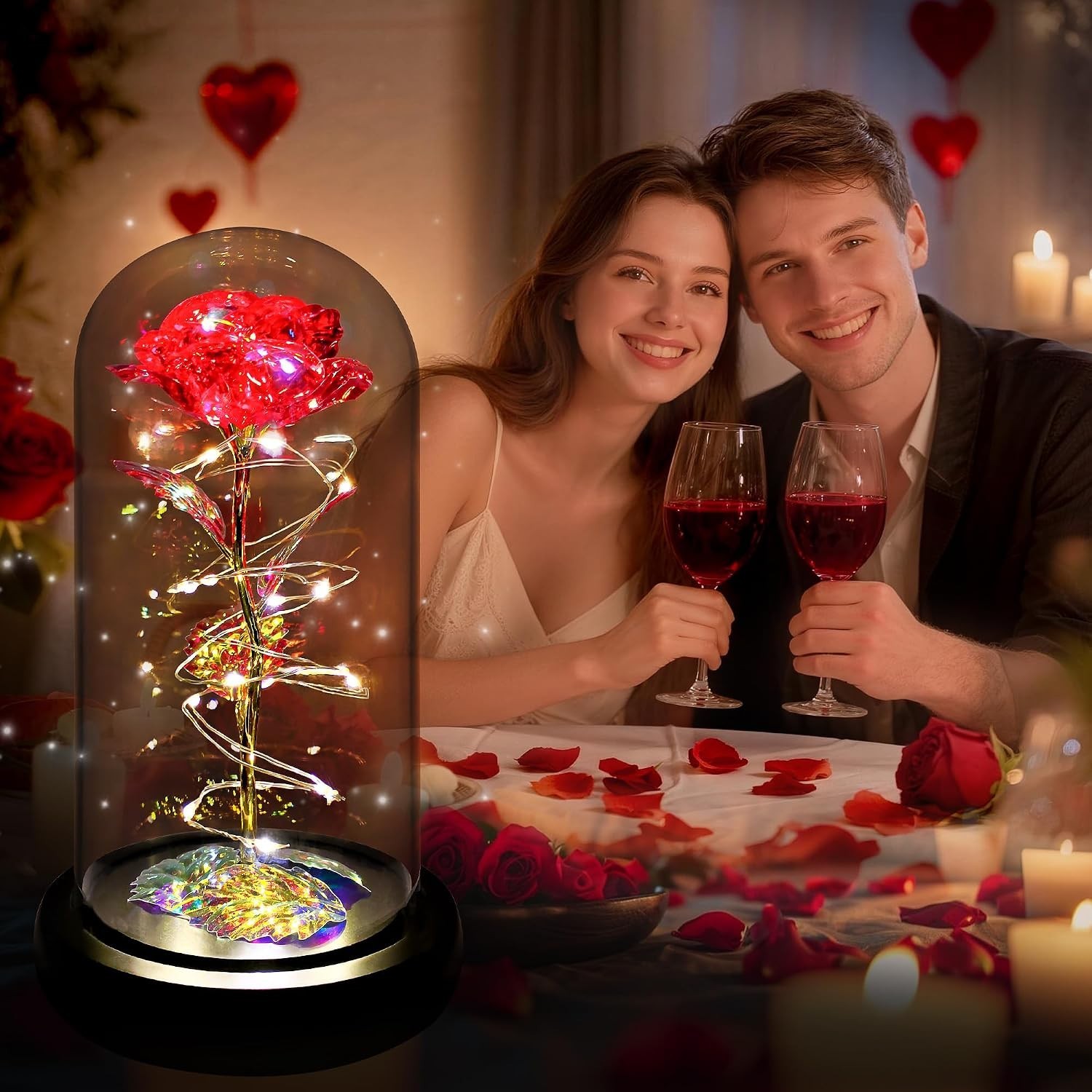 Eternal Red Rose in Glass Dome with LED Lights – Perfect Gift for Any Occasion