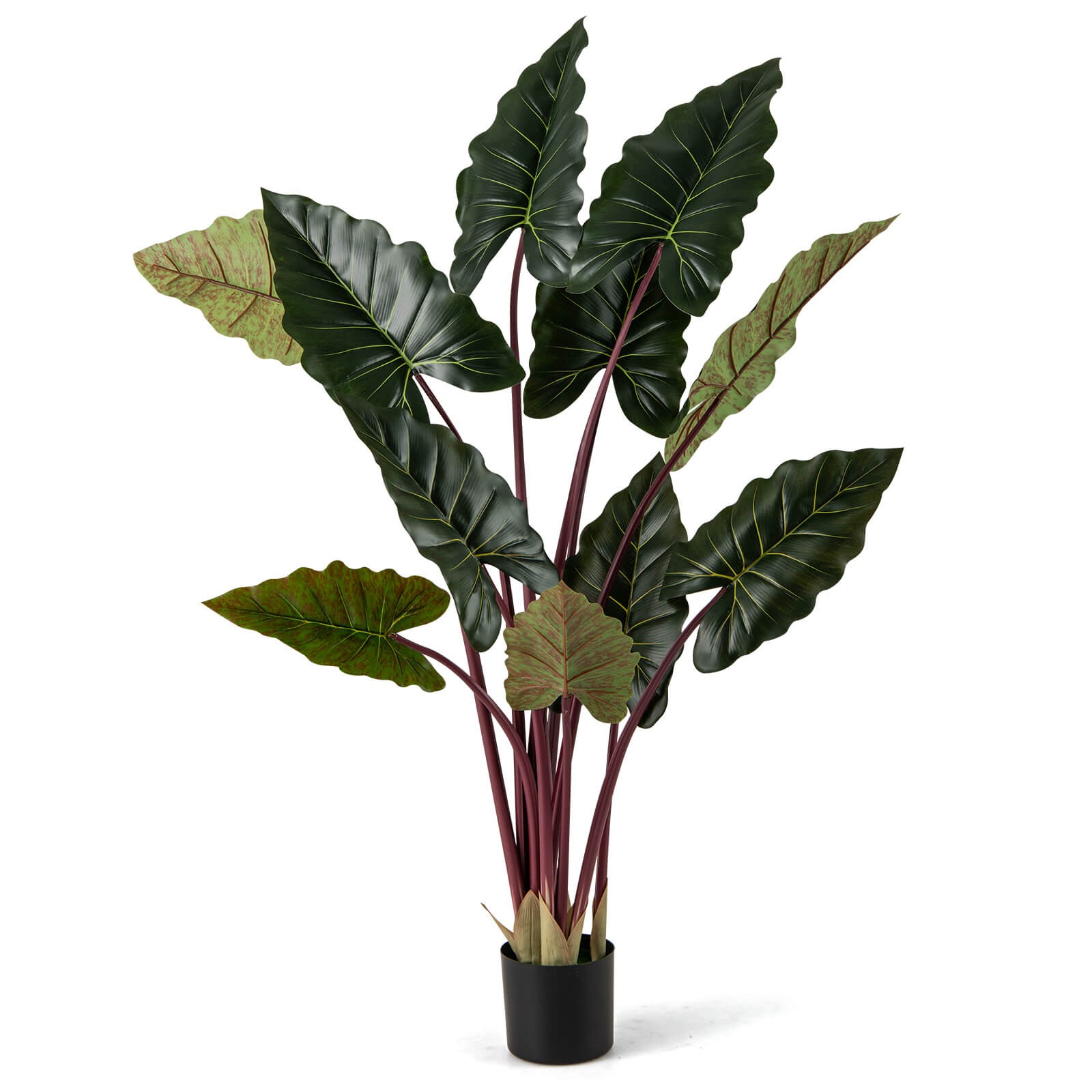 Artificial Rainbow Taro Tree 63″ Tall Fake Pre-potted Plant w/ 11 Faux Leaves