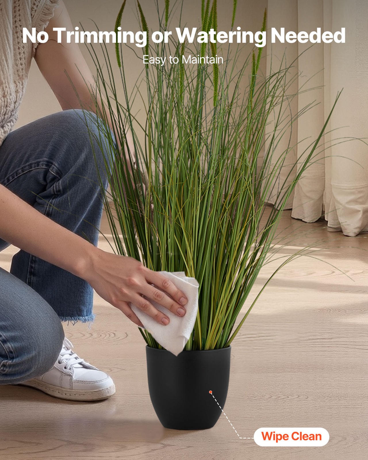 VEVOR Artificial Grass Plant 35 Inch Cattail Grass In Pot 2 Pack Green