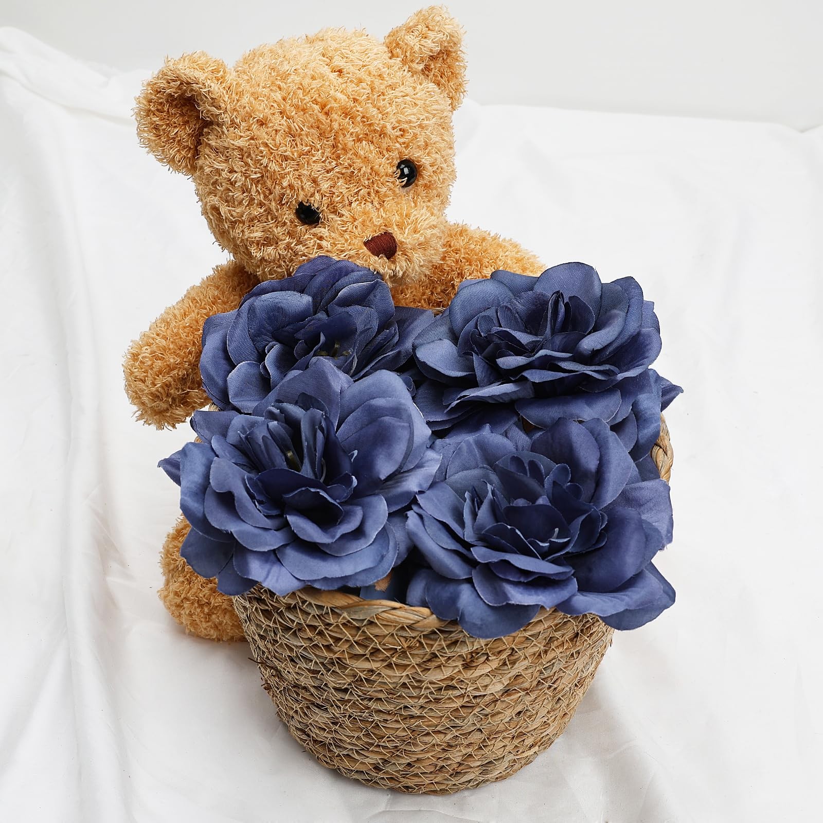 50 PCS Artificial Silk Roses Flower Heads Fake Faux Floral Bulk Navy Blue