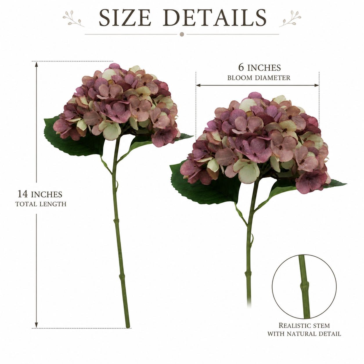 Dusty Mauve Hydrangea Stems Set of 3 Faux Hydrangea Flowers Artificial Hydrangea