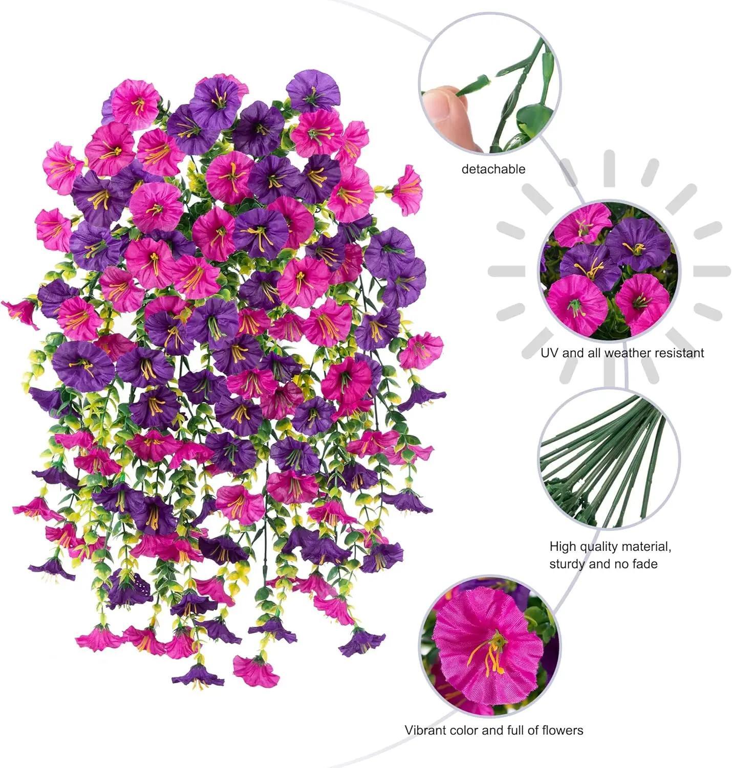 “Faux Silk Morning Glory Flowers – UV Resistant Hanging Plants for Patio Decor”