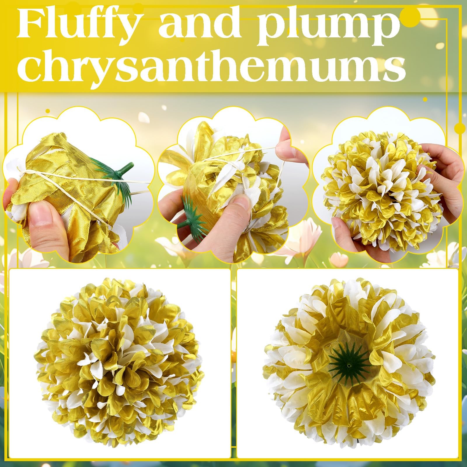 3 Pcs Gold and White Homecoming Mum Flowers 6.5″ Silk Homecoming Mum Supplies…
