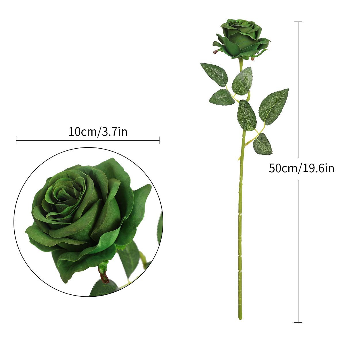 10 PCS Artificial Silk Rose Flower Bouquet Lifelike Fake Dark Green Decor