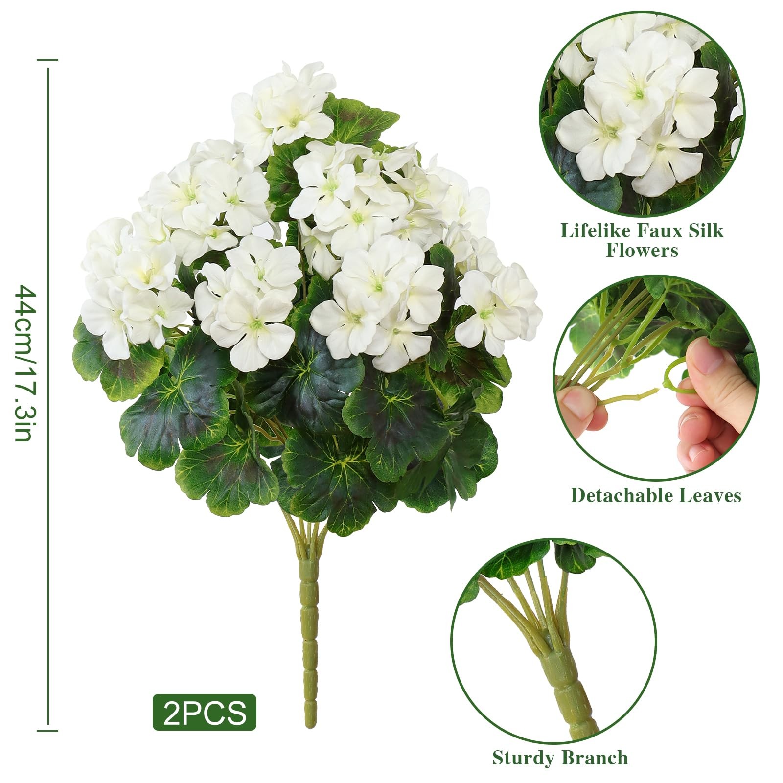 Fake Flowers 2PCS 17.3In Artificial Geraniums for Outdoors Realistic Artifici…
