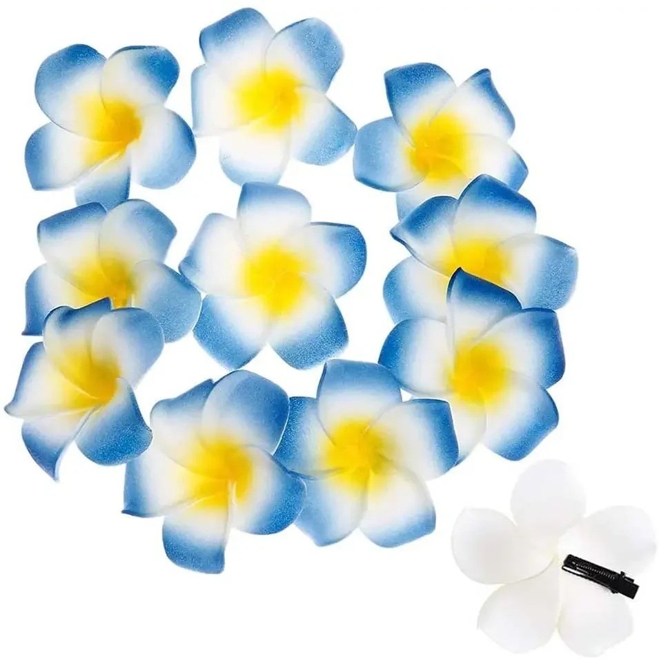 50Pcs 2.4″ White Foam Hawaiian Frangipani Artificial Plumeria Flower Hat Hair