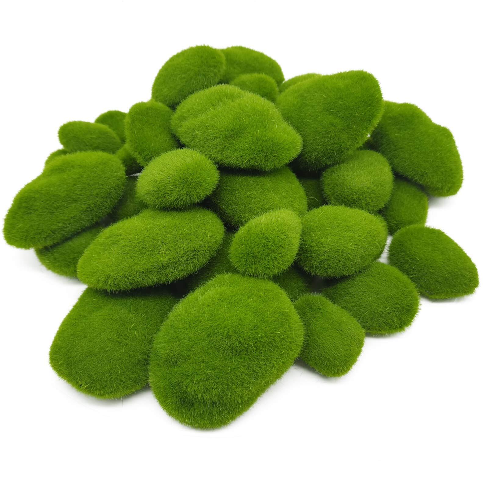 40PCS 4 Size Artificial Moss Rocks Decorative Green Moss BallsMoss Stones Gre…