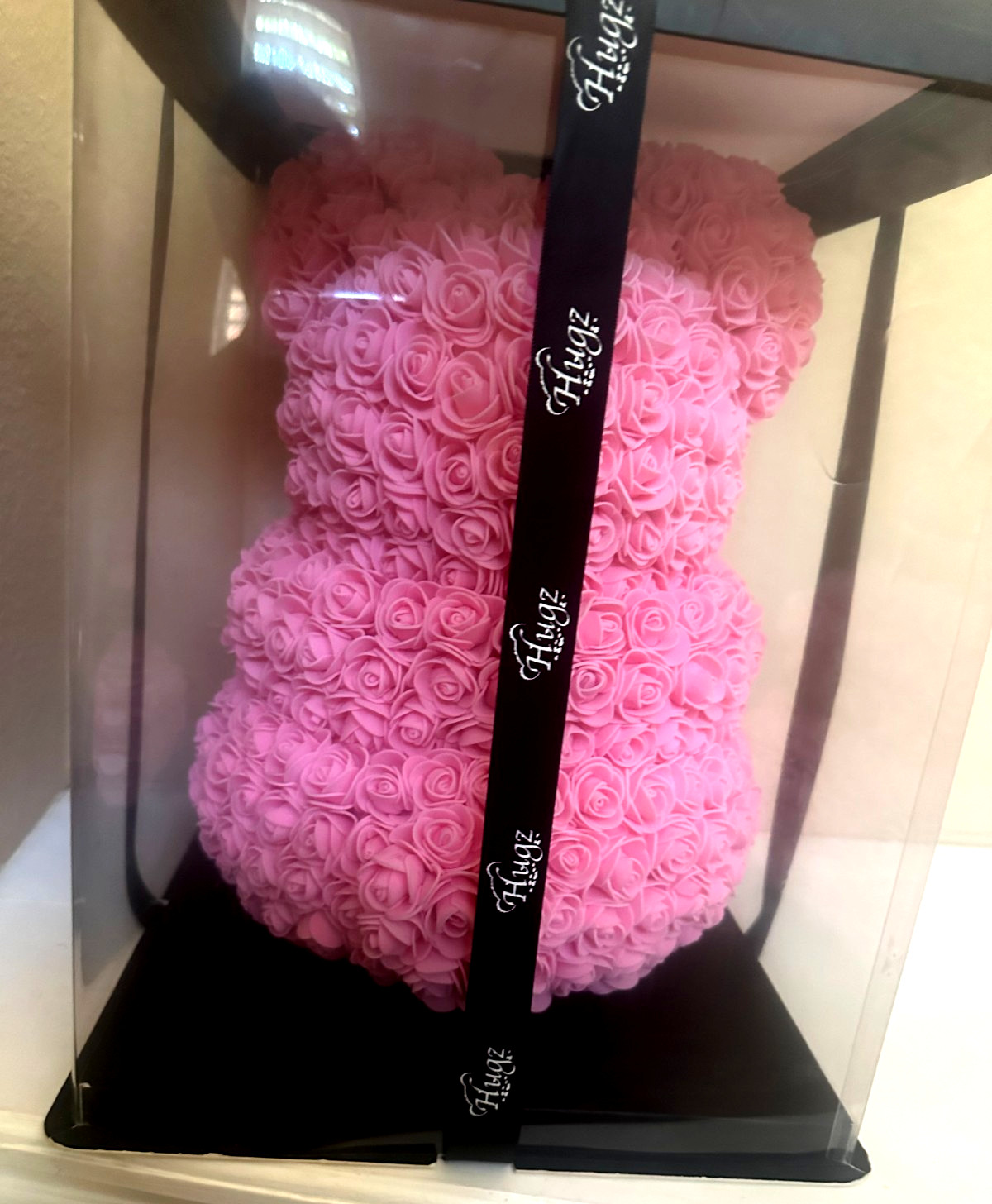 Rose Teddy Bear 14″ Pink Artificial Flower Bear in Display Gift Box