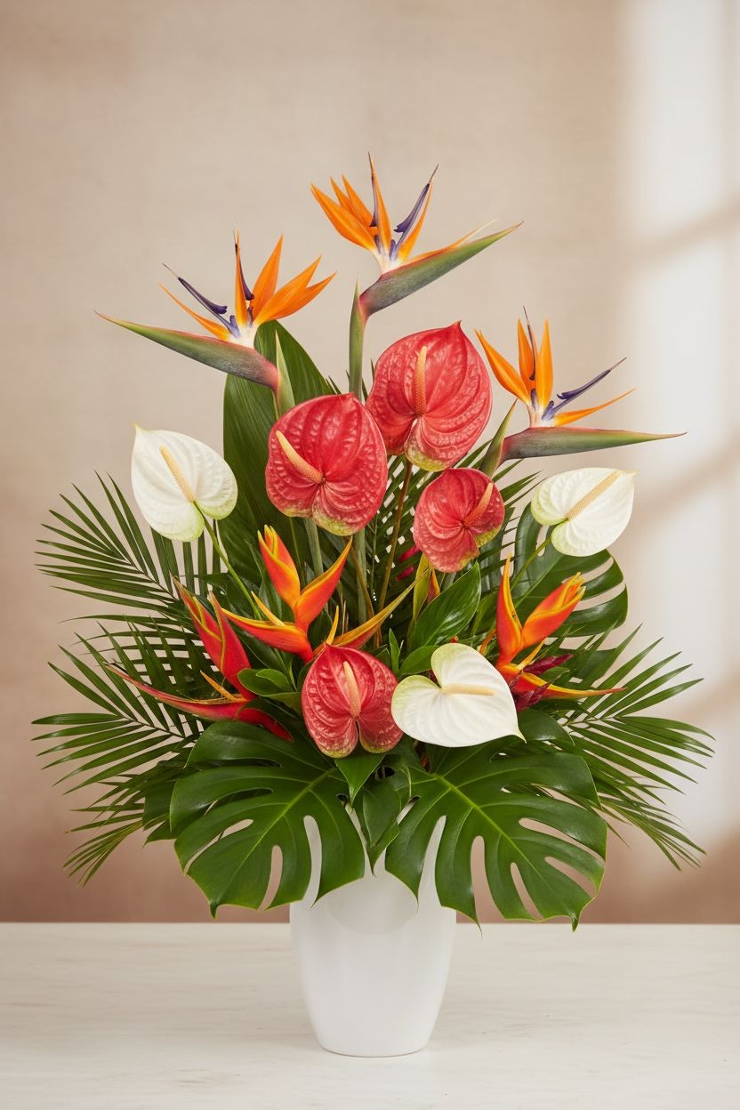 Pink Artificial Anthurium Stems Set of 3, 23 Inch Faux Modern Tropical Decor