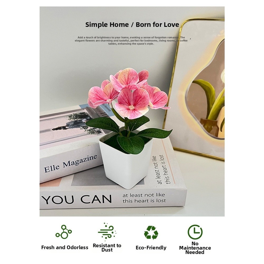 14cm Hydrangea Artificial Flower in Square Pot for Modern For Home Decor