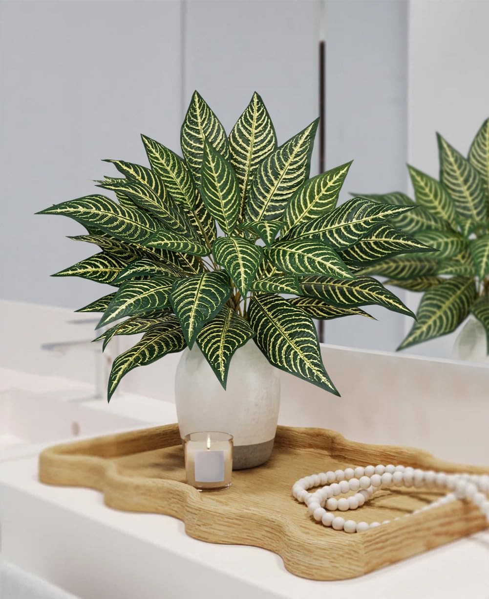 Artificial Plant Stems Zebra Leaves – 3 Pcs Fake Zebra Plant Brunches 18.5″ F…
