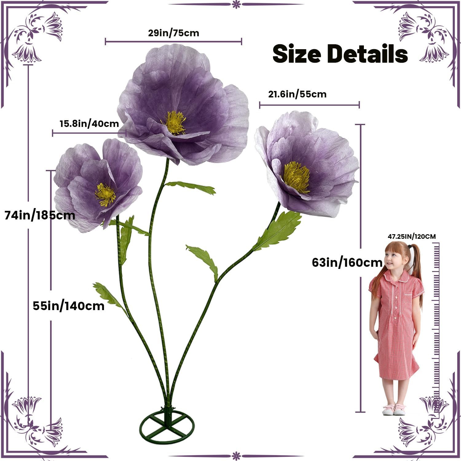 Large Purple Artificial Flowers – 3Pcs Bendable Decor for Events & Displays