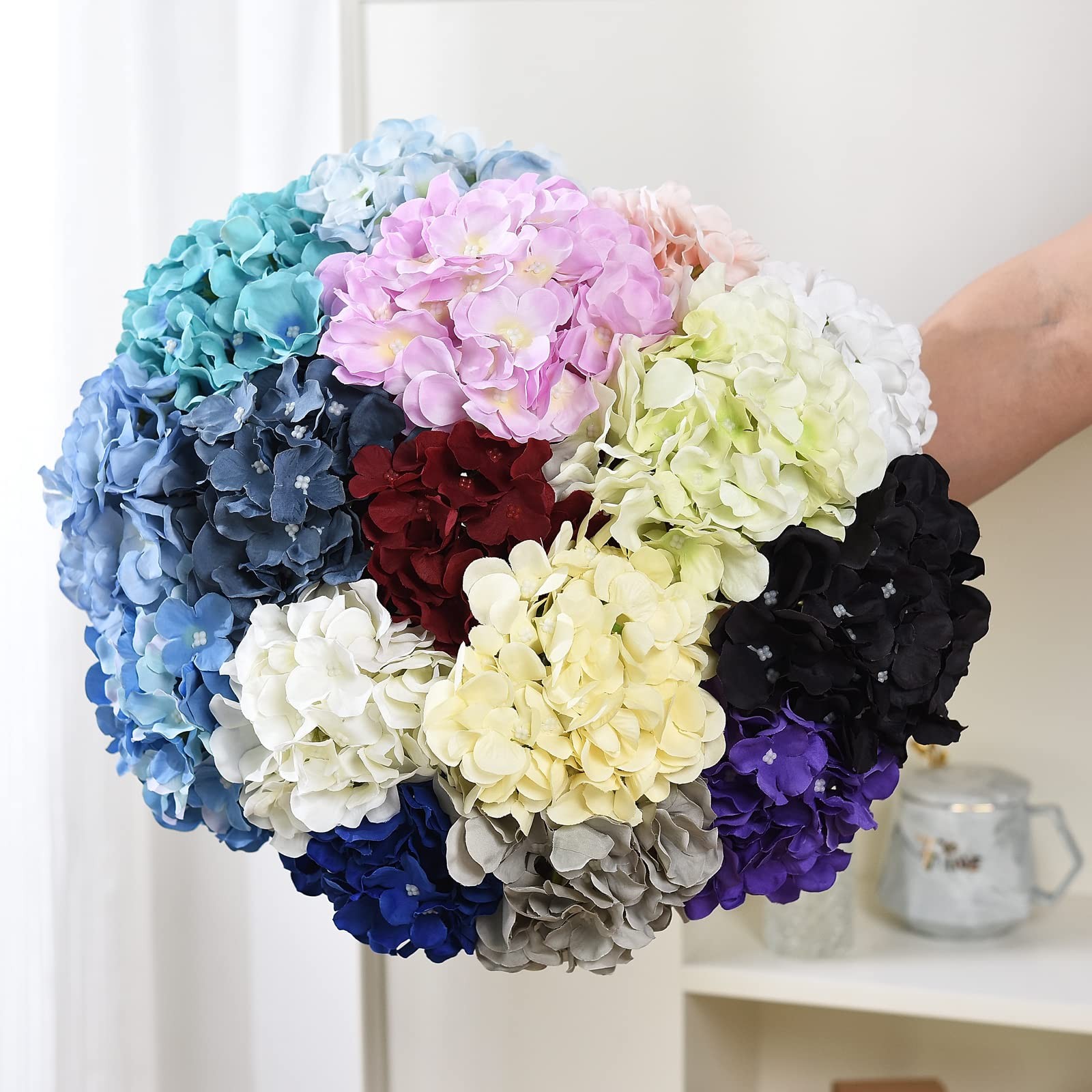LUSHIDI 10PCS Silk Hydrangea Heads with Stems Artificial Flowers for Wedding Par