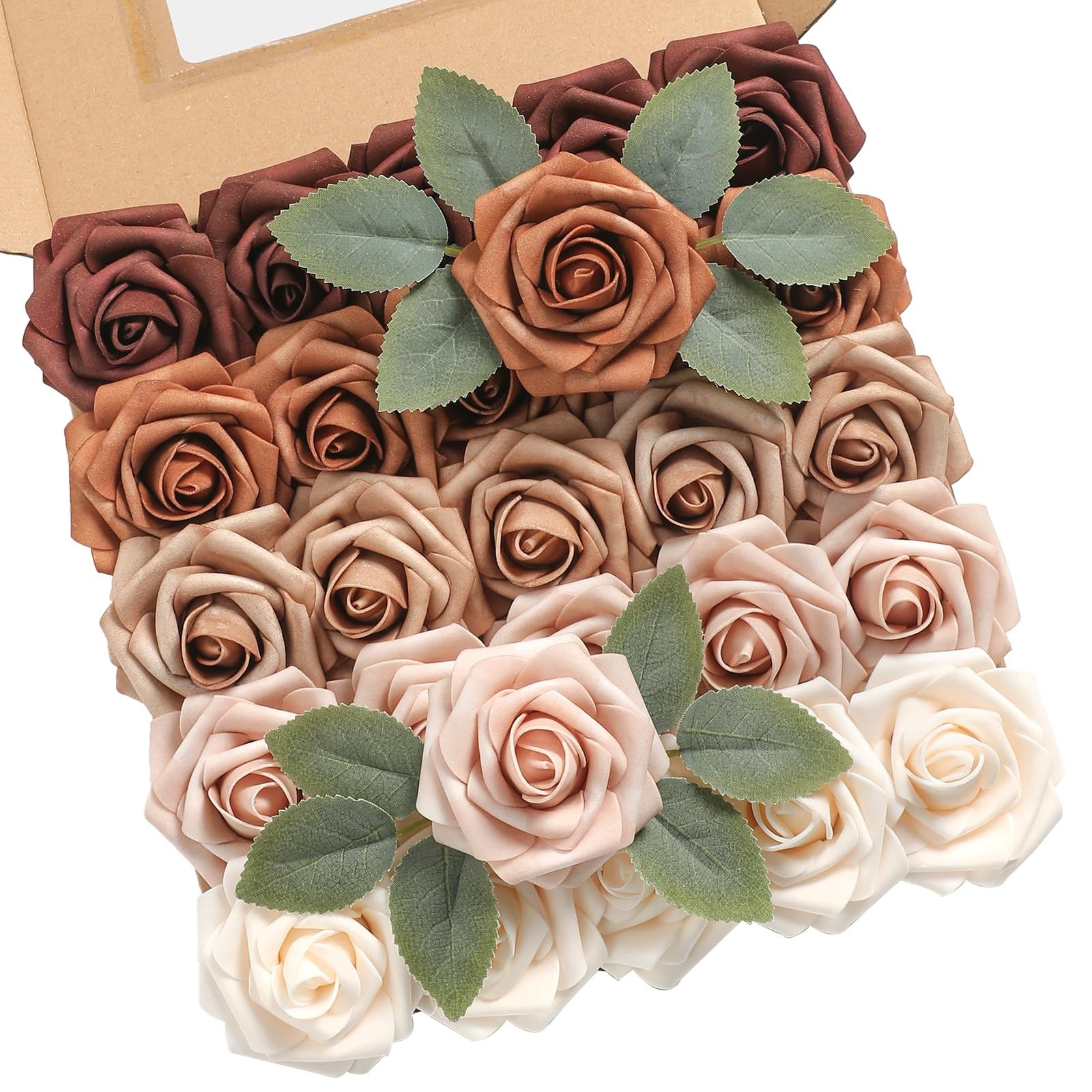 Rose Artificial Flowers 25pcs Shades of Earth Tones Ombre Colors Foam Fake Ro…